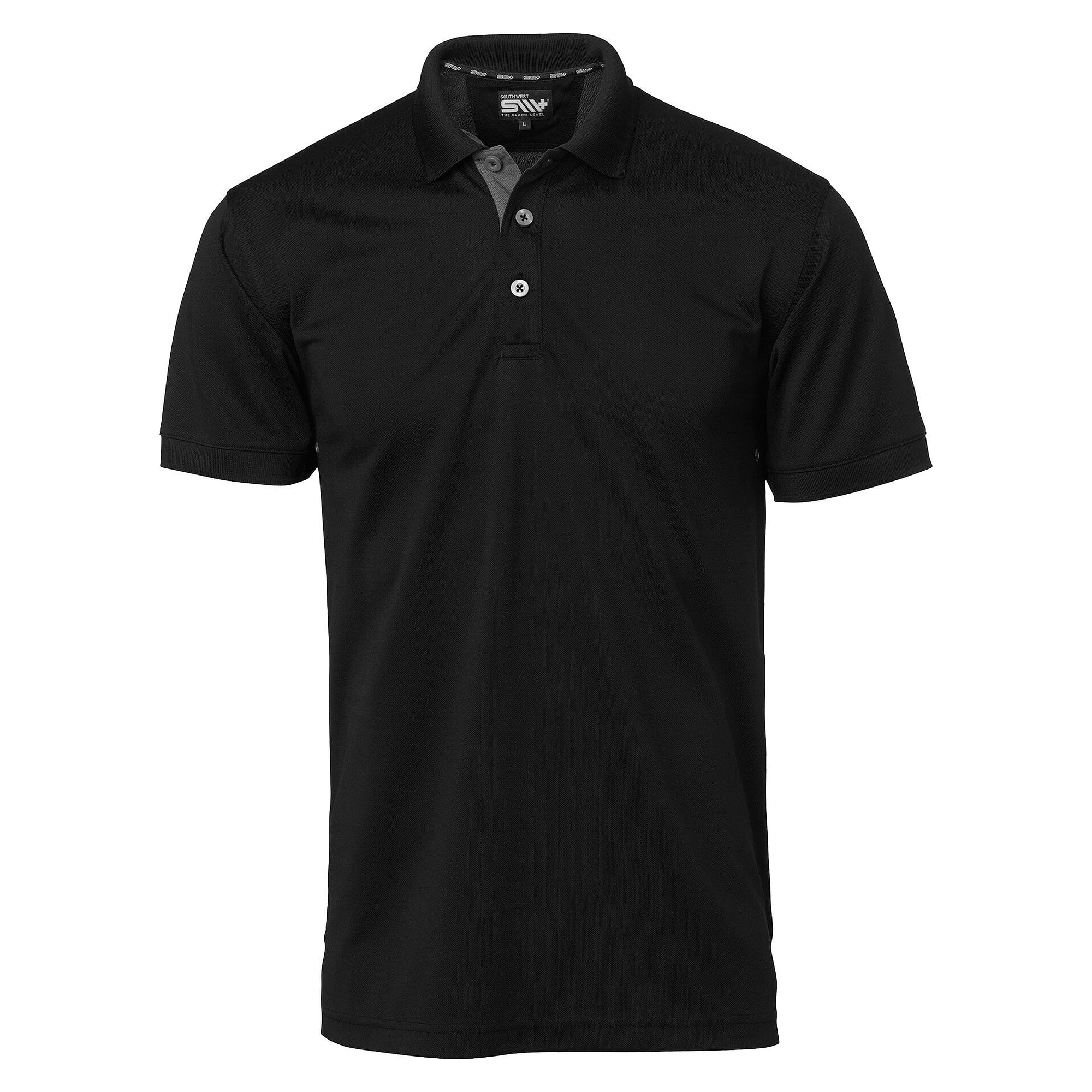 Piqué-Poloshirt Somerton Herren aus Polyester mit Belüftungsösen und Kontrastknöpfen, schwarz - South West 1000324001