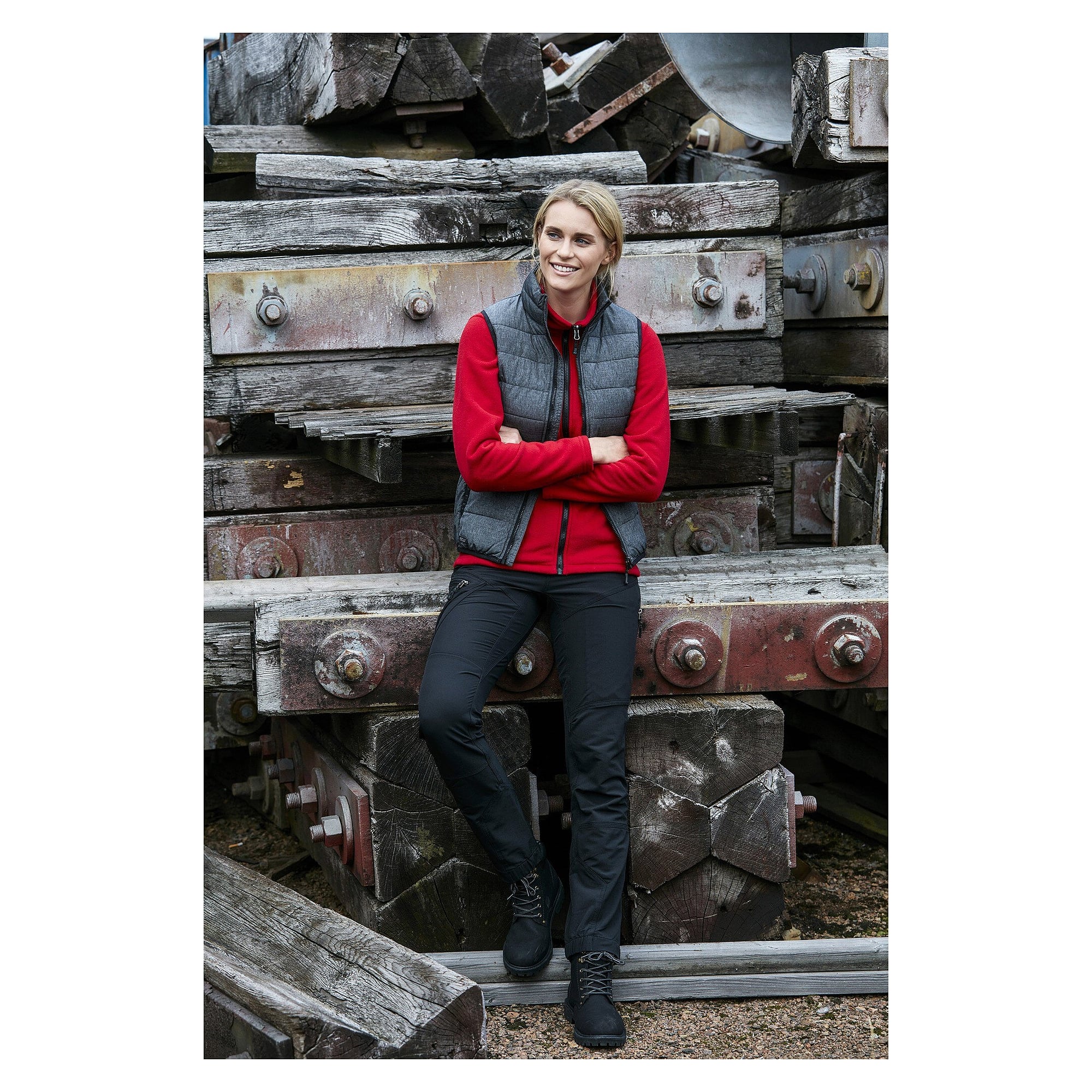 Veste polaire femme Alma avec poche poitrine et zips contrastés, gris graphite - South West 1000330025