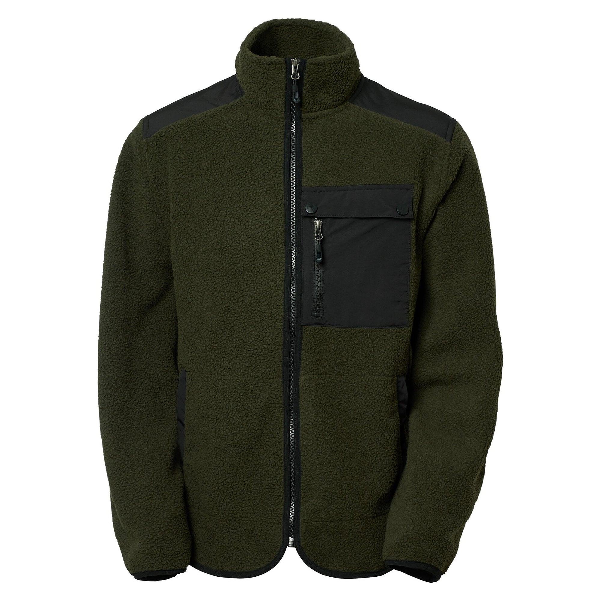 Veste polaire sherpa Paul homme en polyester recyclé, épaules renforcées, olive foncé - South West 1000332303