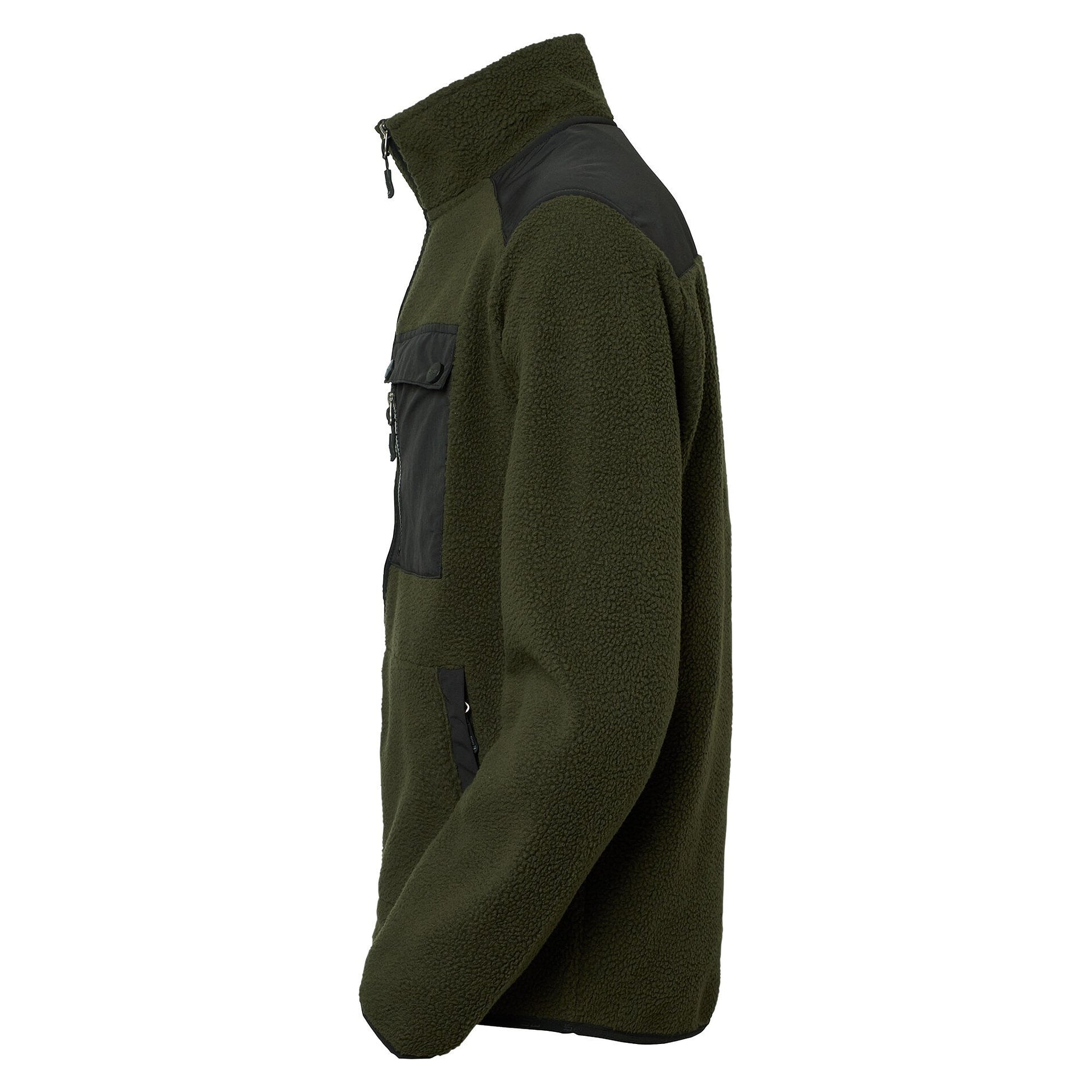 Veste polaire sherpa Paul homme en polyester recyclé, épaules renforcées, olive foncé - South West 1000332303