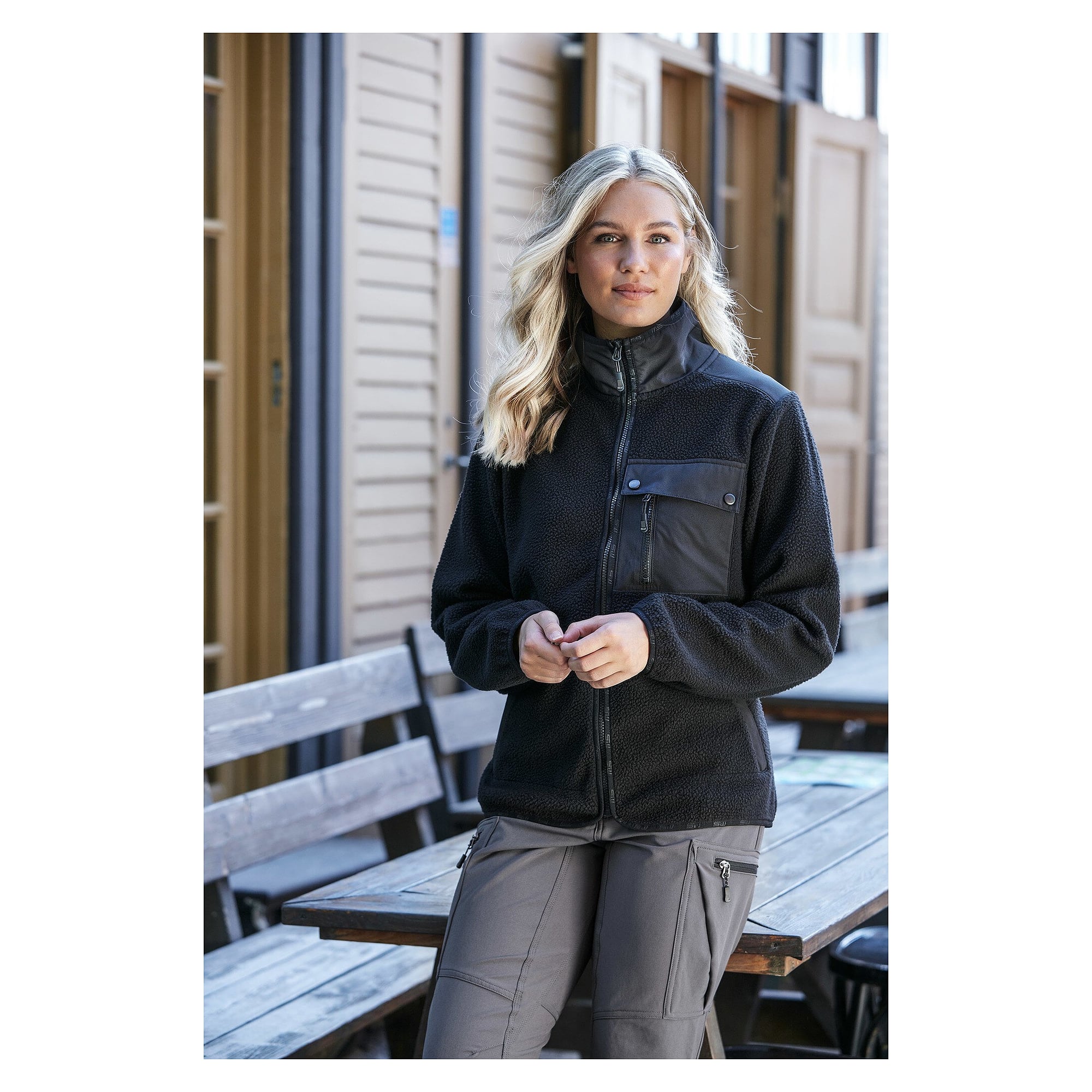 Veste polaire sherpa Polly pour femme en matière recyclée, olive foncé - South West 1000333303