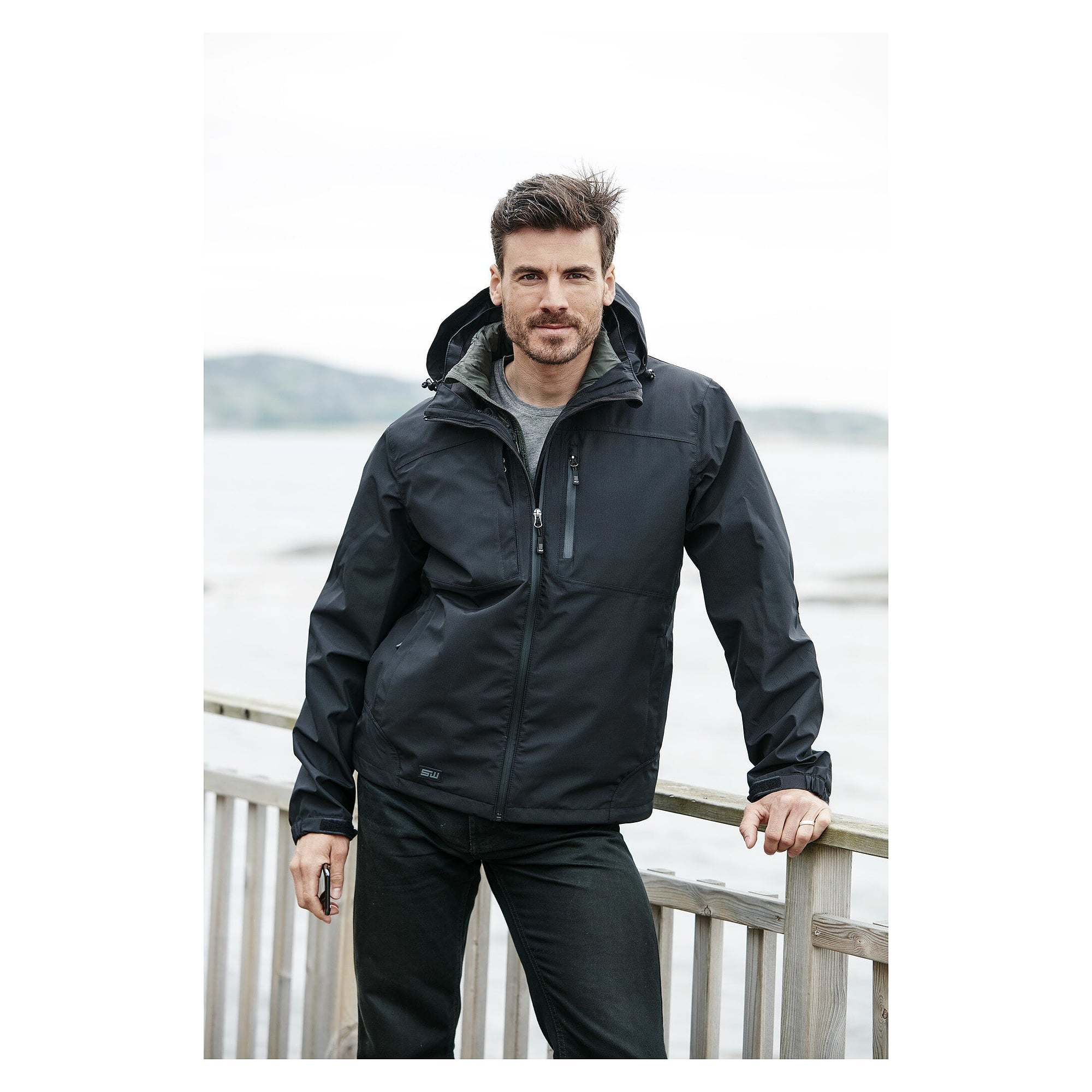 Veste shell homme Ames, coupe-vent et imperméable, ripstop, 10 000 mm, capuche amovible, bleu marine - South West 1000356403