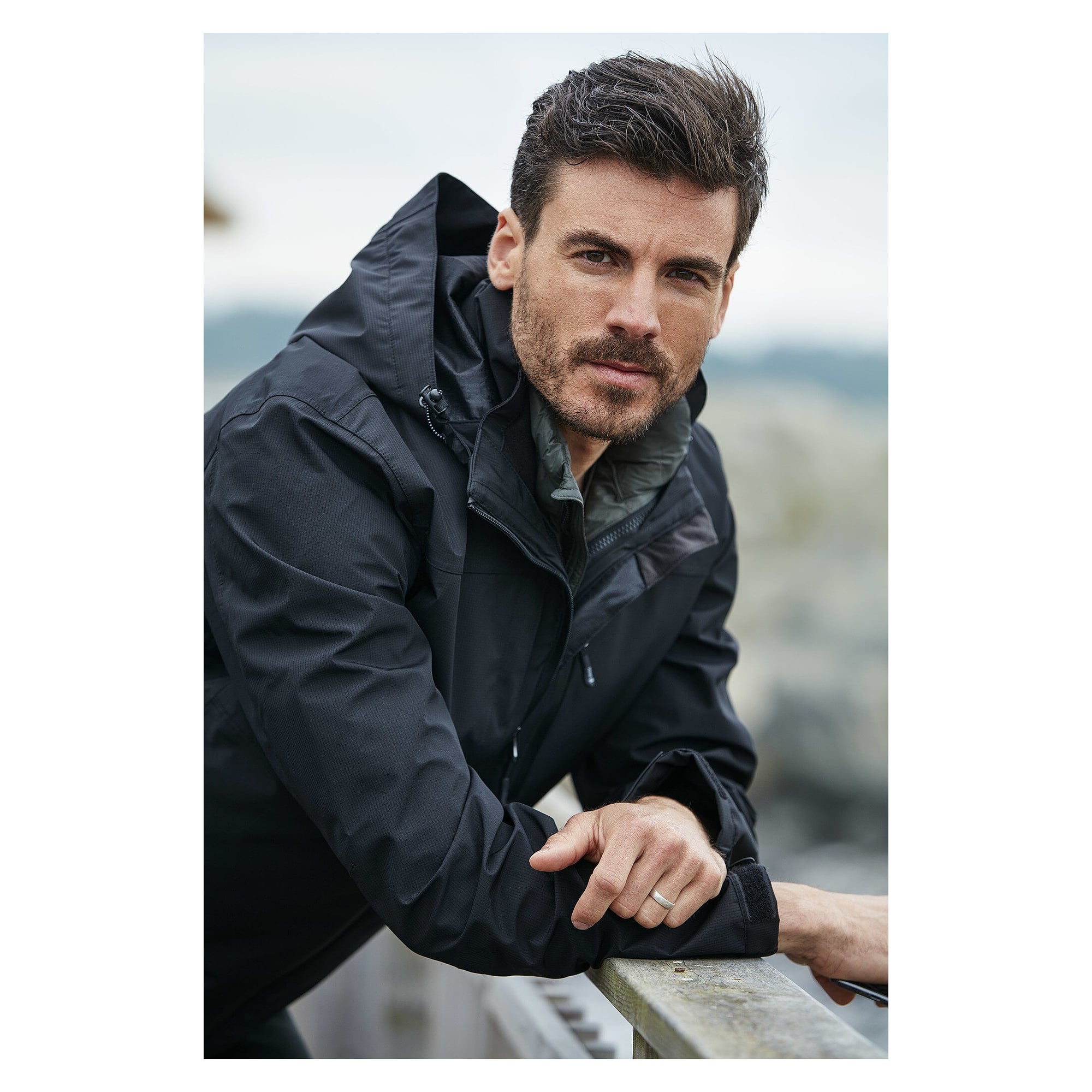 Veste shell homme Ames, coupe-vent et imperméable, ripstop, 10 000 mm, capuche amovible, bleu marine - South West 1000356403