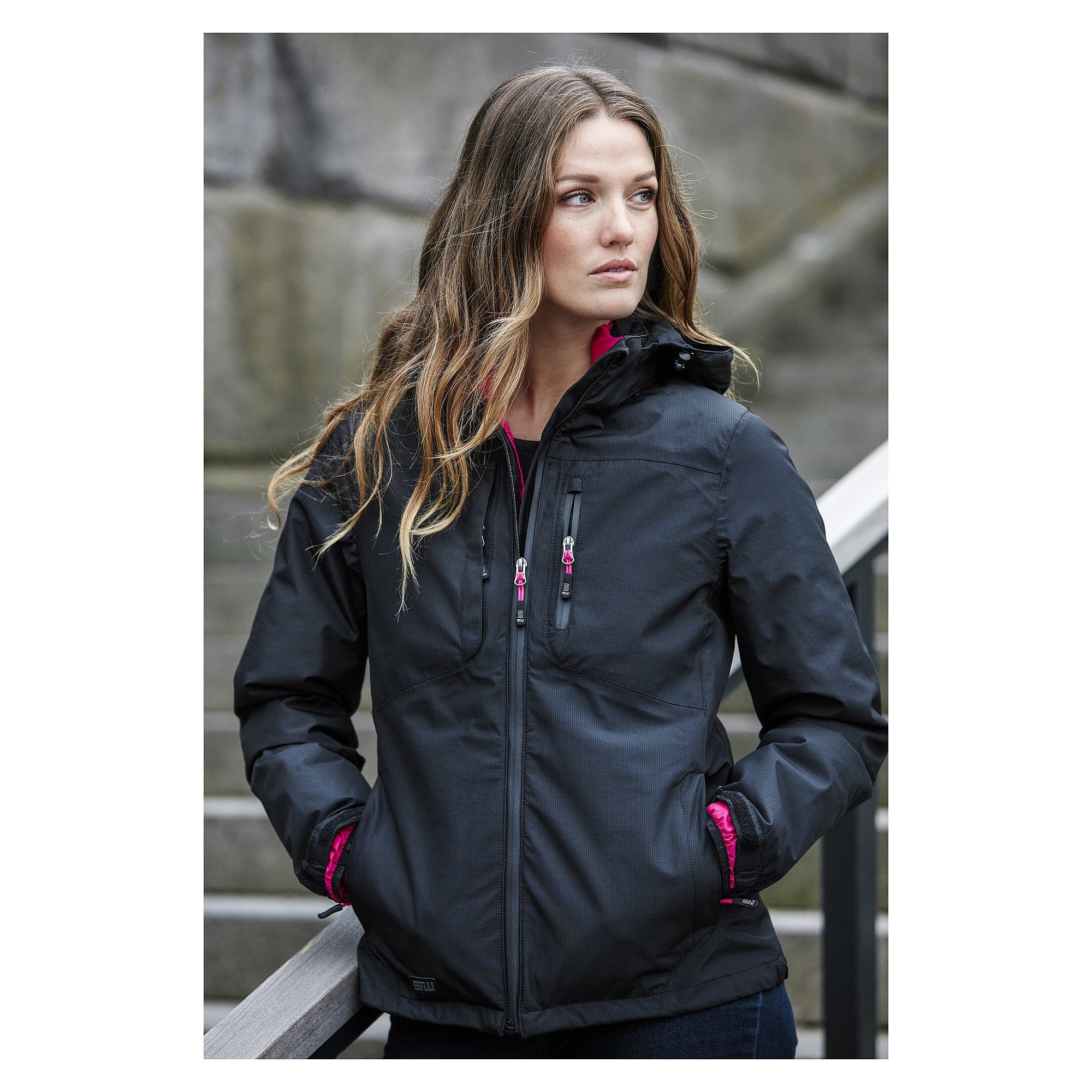 Damen-Shelljacke Alma rot, wind- und wasserdicht 10.000 mm, abnehmbare Kapuze - South West 1000357607