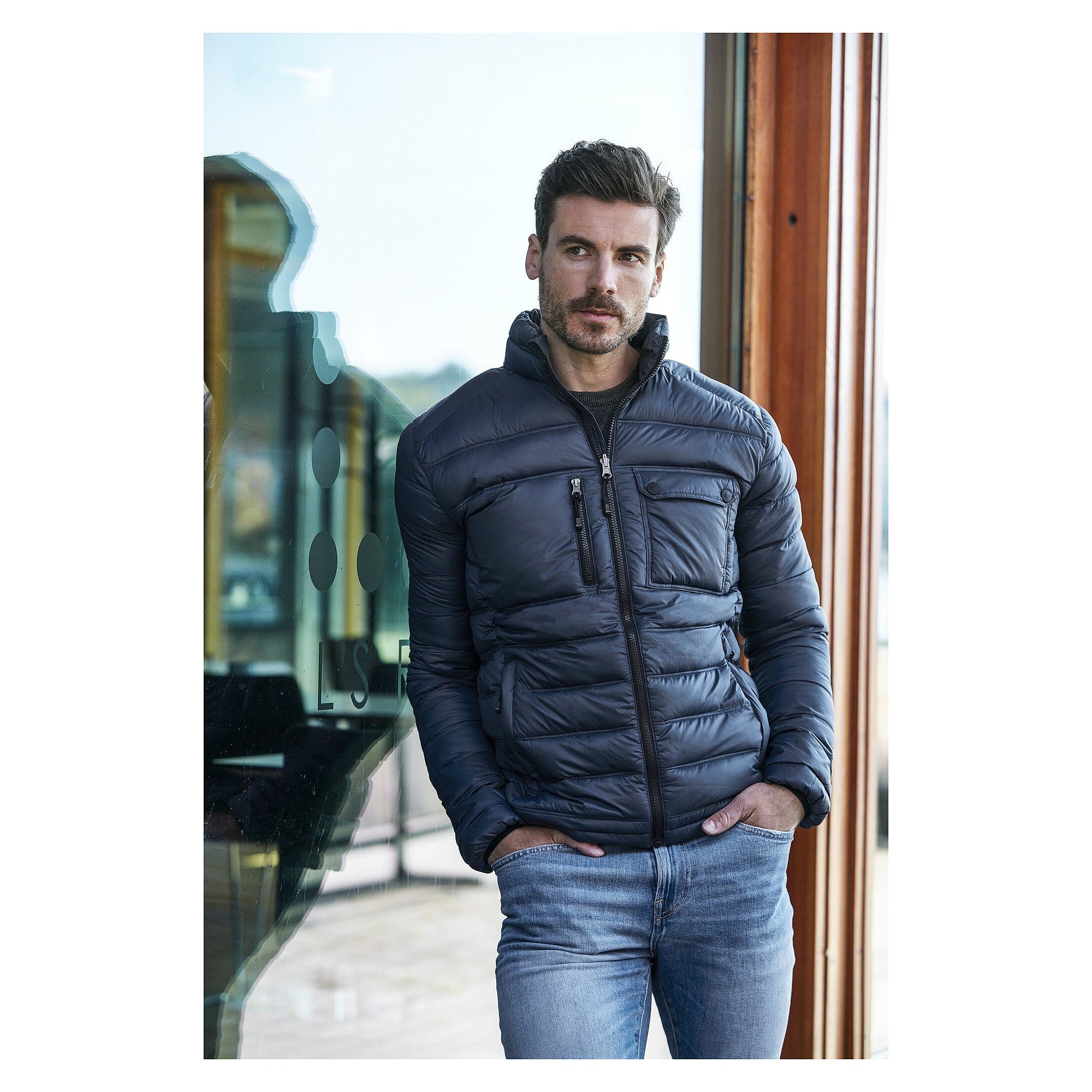 Leichte wattierte Herrenjacke Alve aus recycelten Materialien, Zwischenschicht, navy - South West 1000365403