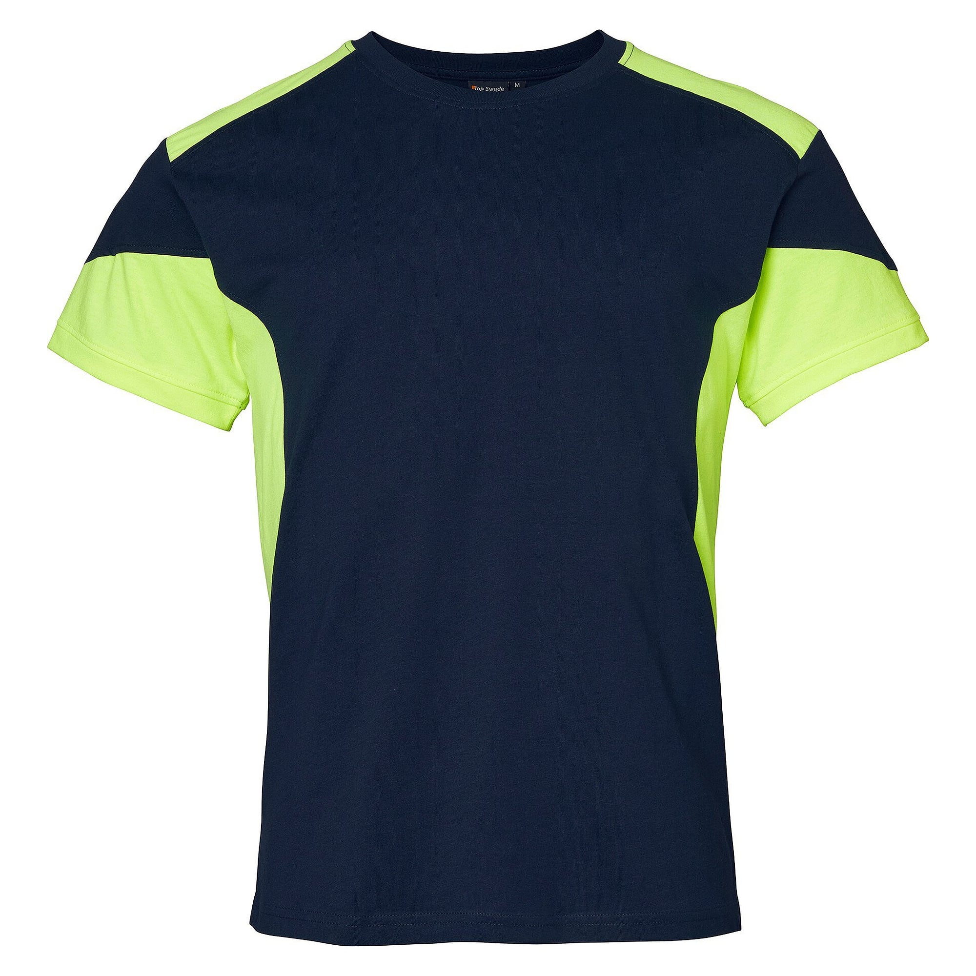 T-shirt 210 homme à visibilité renforcée, coton, bleu marine/jaune fluo - Top Swede 1000656960