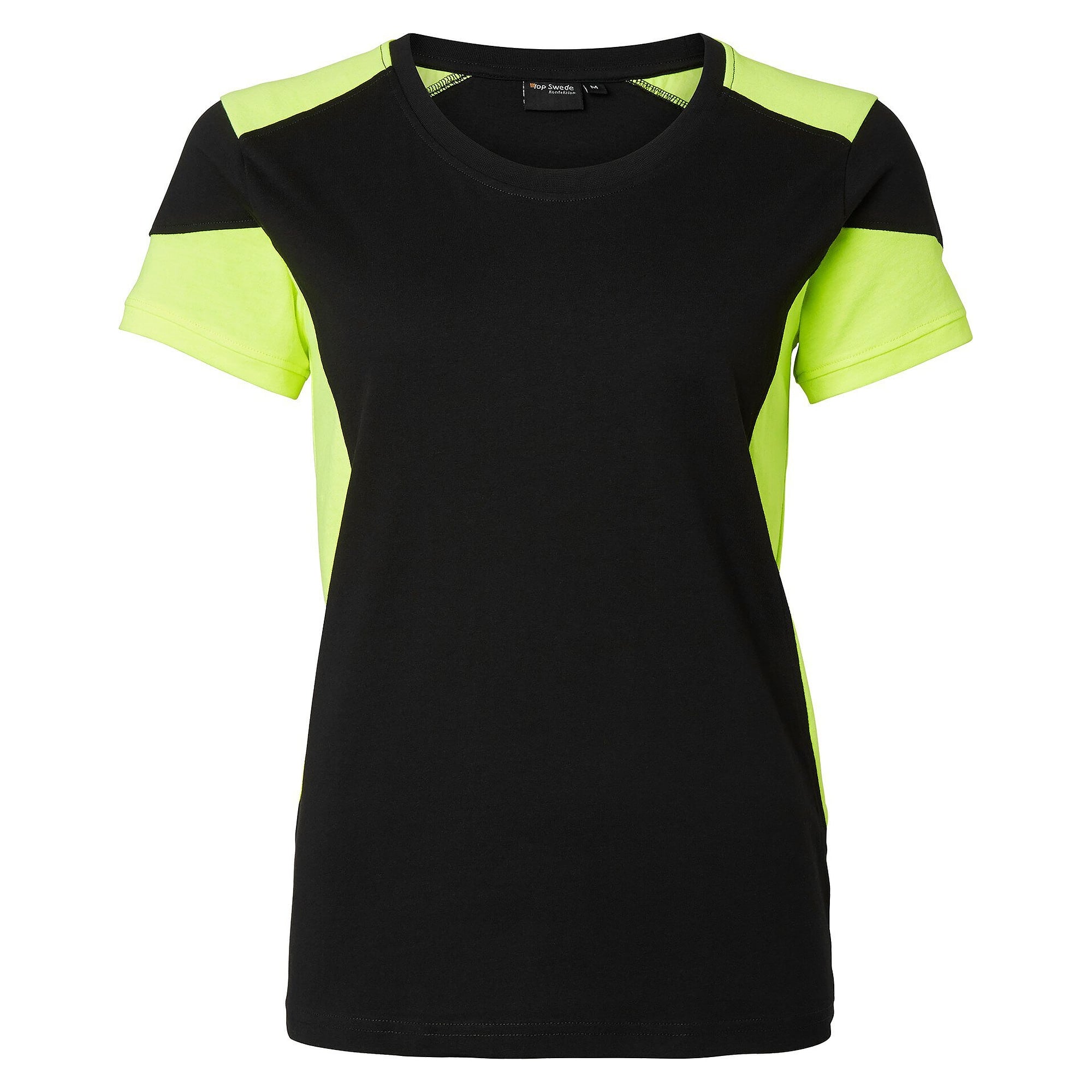 Women's 211 T-shirt with enhanced visibility, cotton, black/fluorescent yellow - Top Swede 1000657914