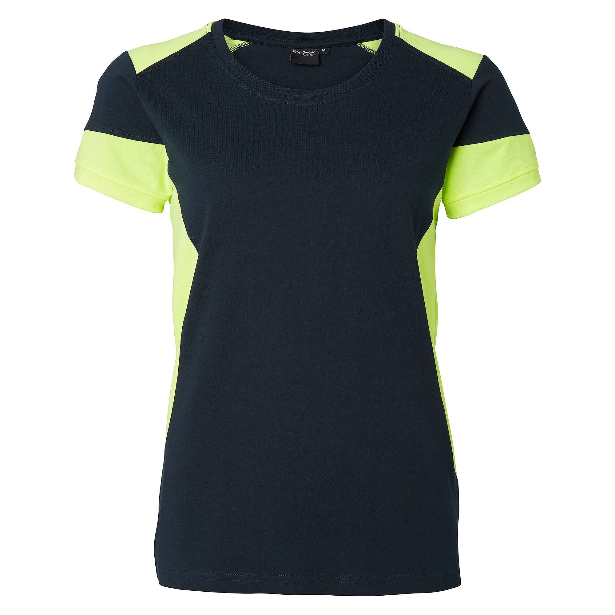 T-shirt 211 femme à visibilité renforcée, coton, bleu marine/jaune fluo - Top Swede 1000657960