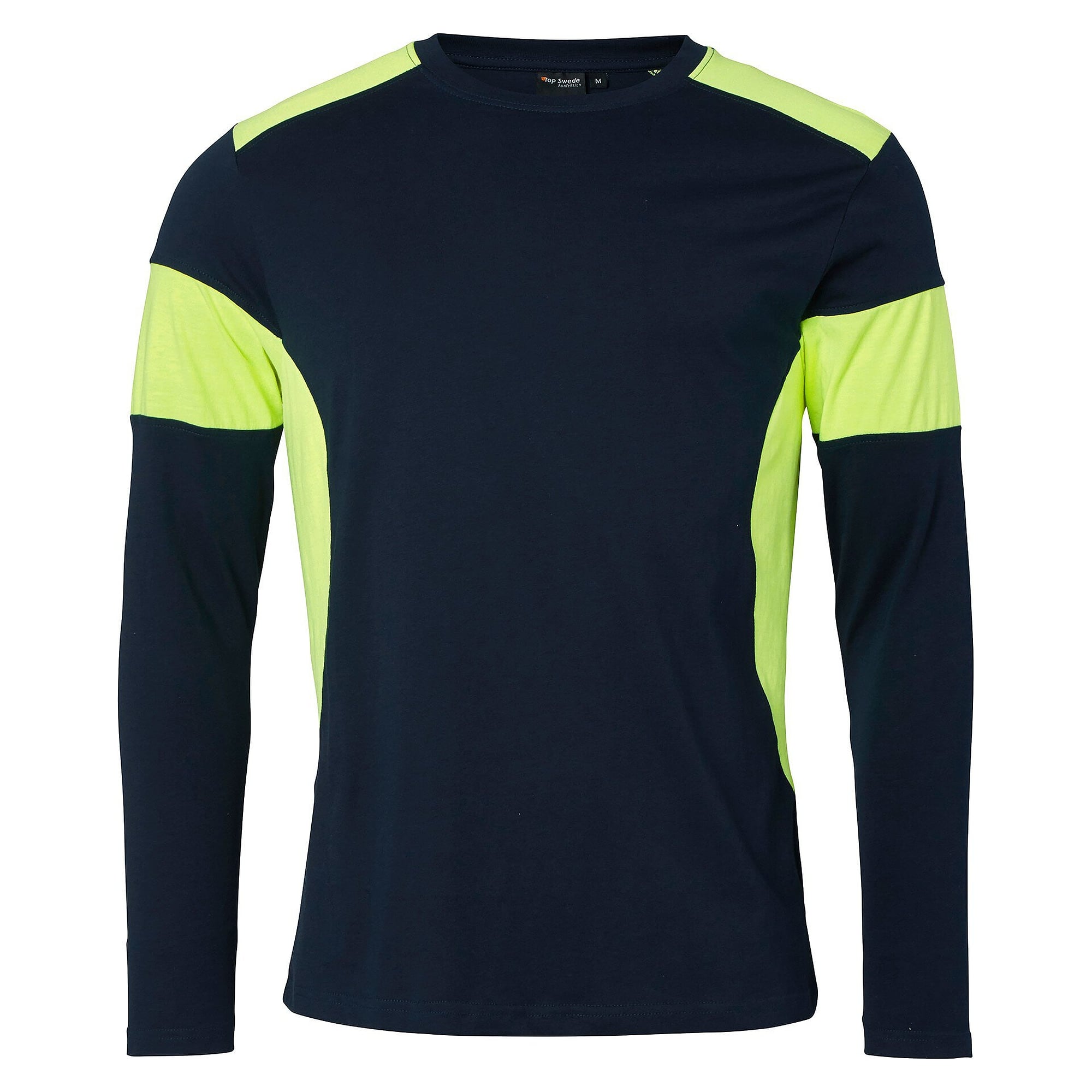 T-shirt manches longues 212 unisexe à visibilité renforcée, coton, bleu marine/jaune fluo - Top Swede 1000660960
