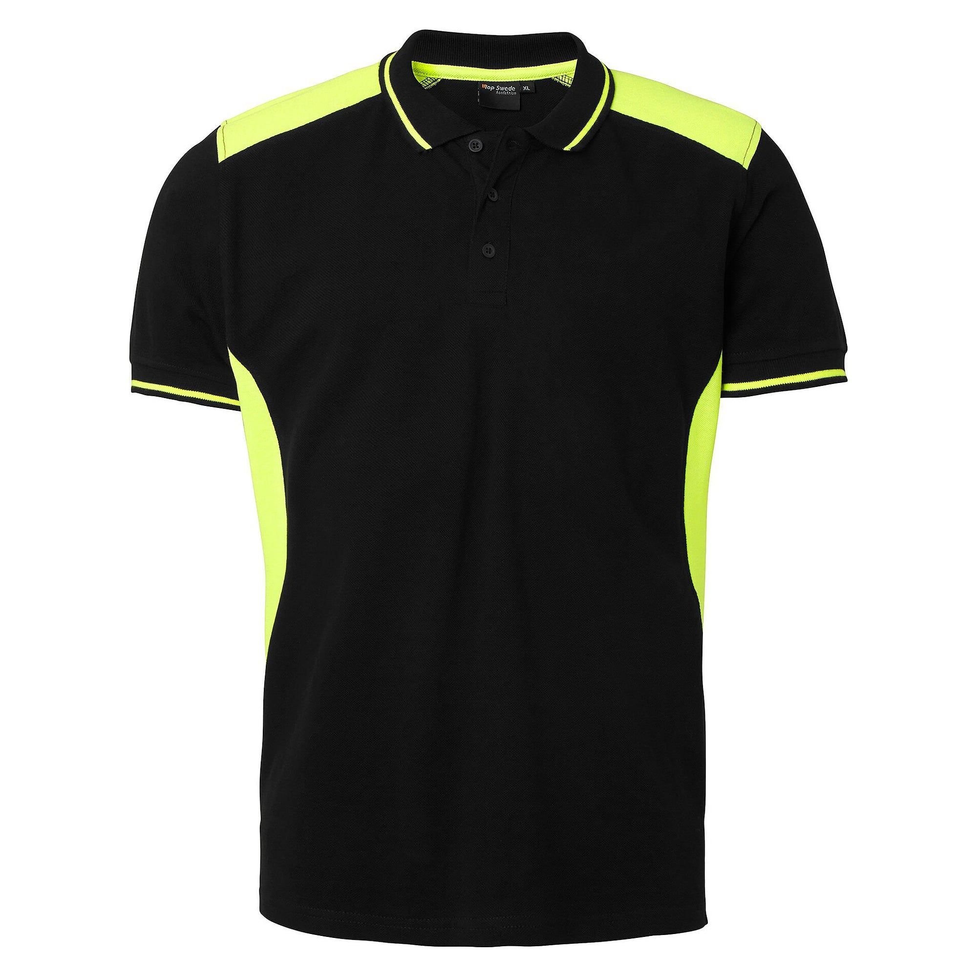 Polo homme 213 en piqué tricoté à visibilité renforcée, noir/jaune fluo - Top Swede 1000661914