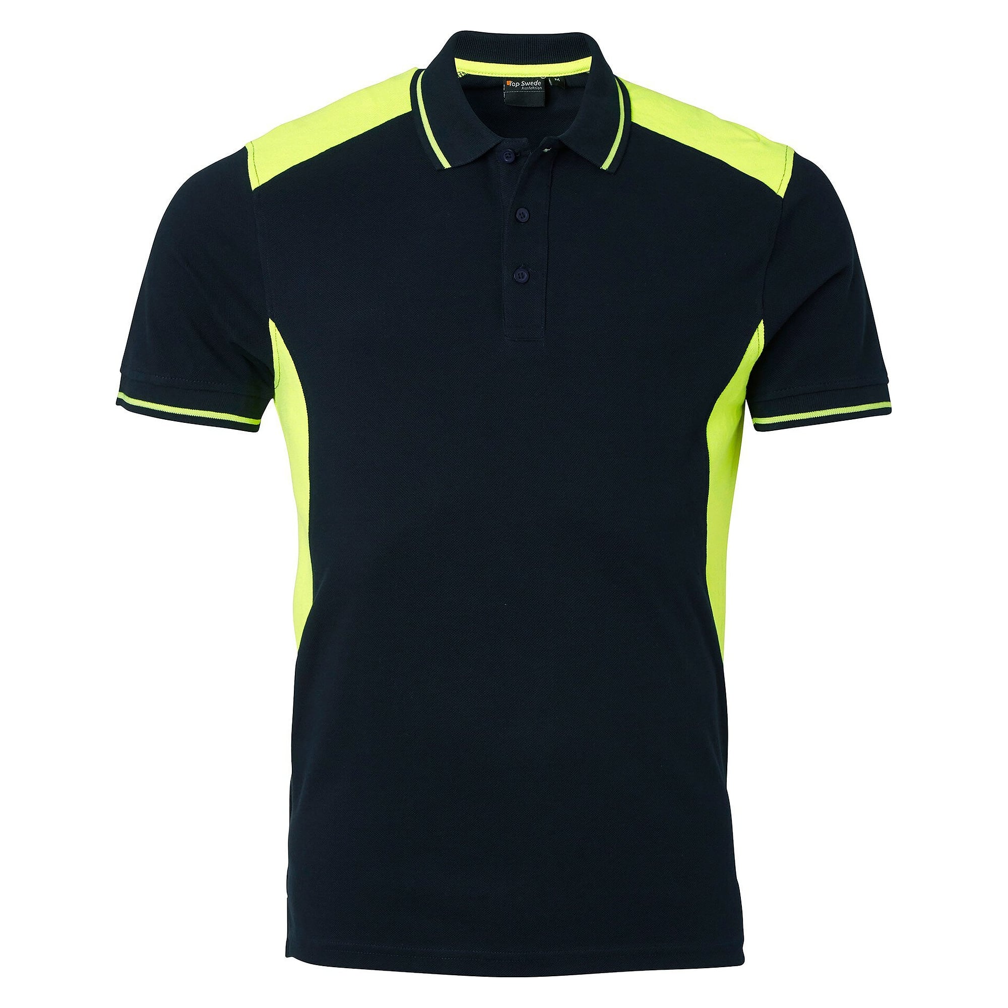 Herren-Poloshirt 213 aus Strickpiqué mit erhöhter Sichtbarkeit, Navyblau/Fluogelb - Top Swede 1000661960