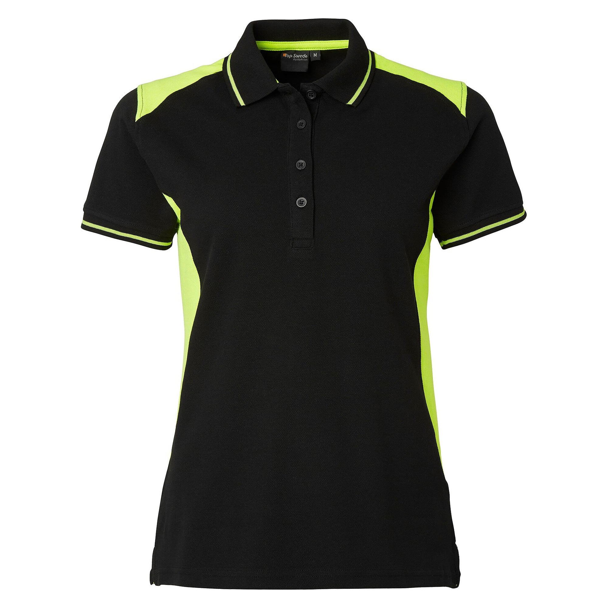 Polo femme 214 en piqué tricoté à visibilité renforcée, noir/jaune fluo - Top Swede 1000662914