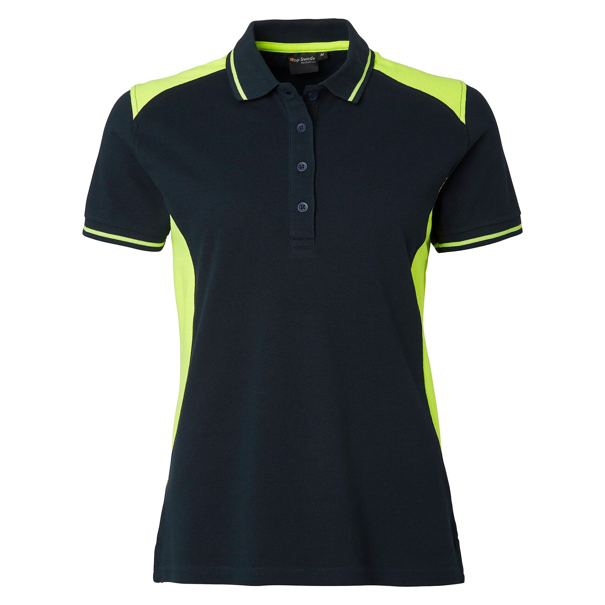 Women's 214 polo shirt in knitted piqué with enhanced visibility, navy/fluorescent yellow - Top Swede 1000662960