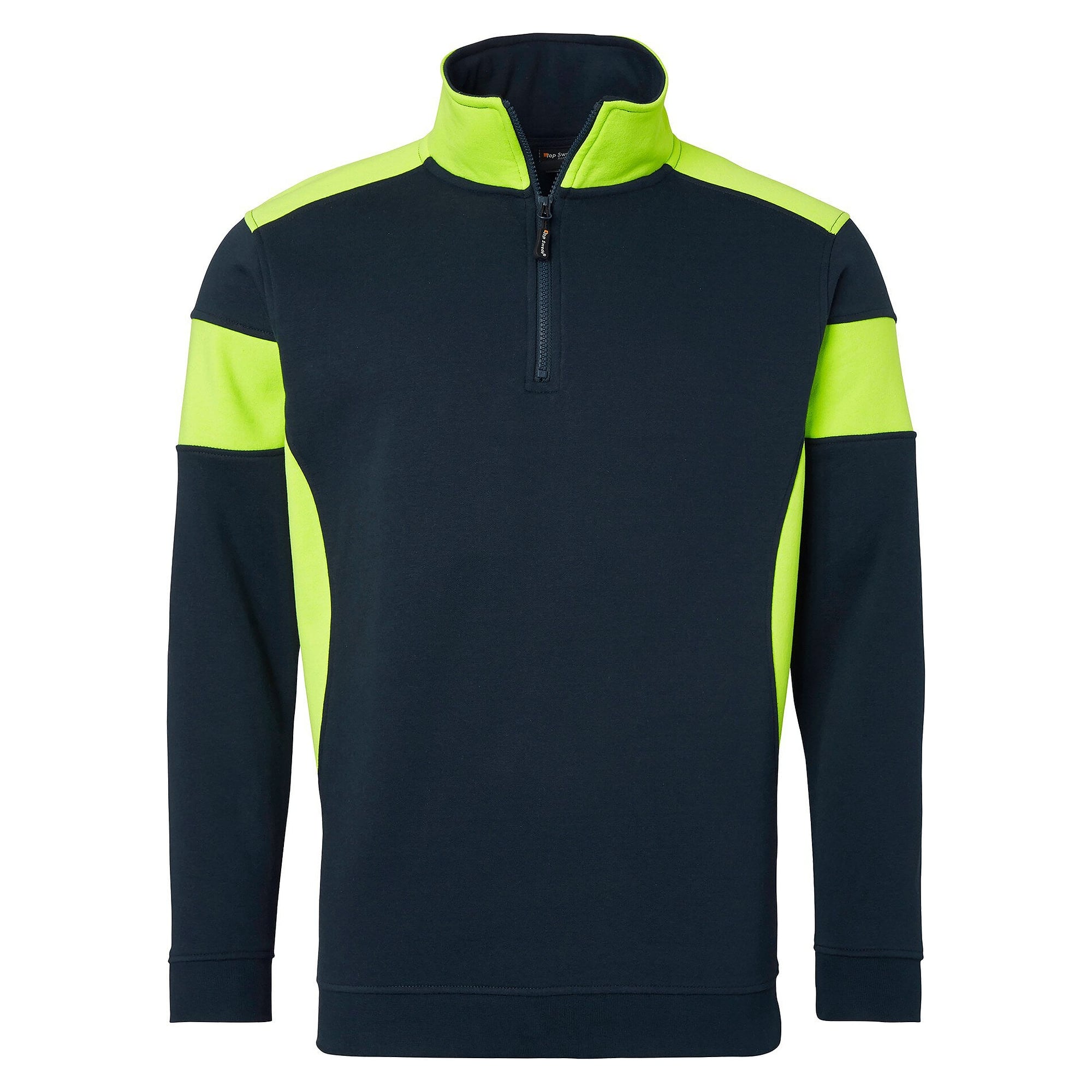 Sweat-shirt demi-zip 222 haute visibilité avec col zippé, bleu marine/jaune fluo - Top Swede 1000666960