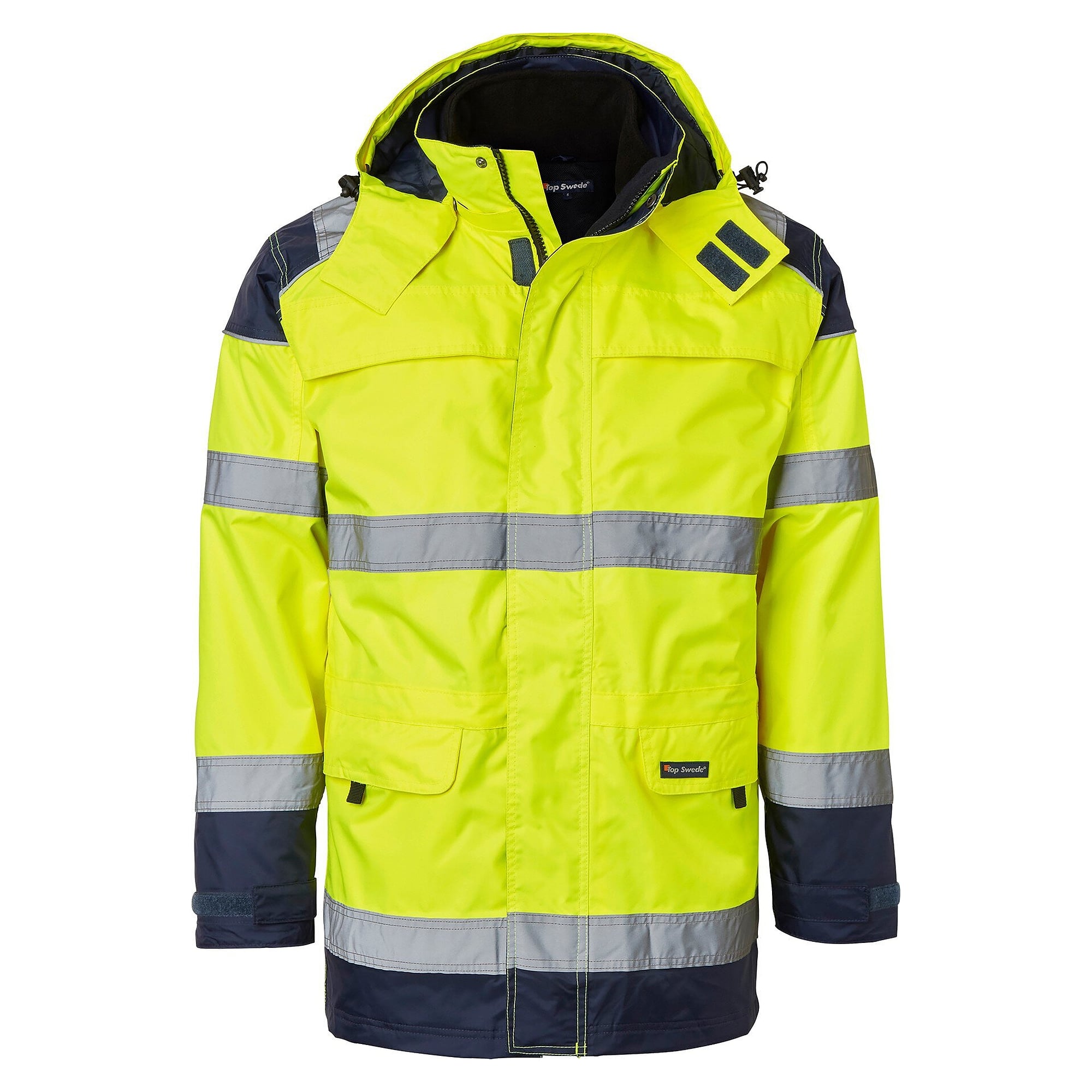 3-in-1-Warnschutzparka 126 mit herausnehmbarer Fleecejacke, EN 343, Warngelb/Navy - Top Swede 1000690983