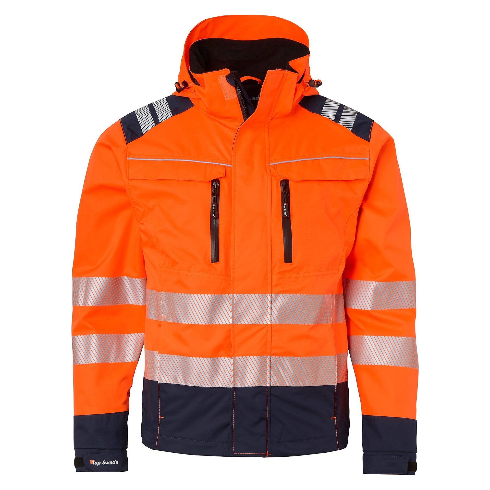 Warnschutz-Shelljacke 130 mit Daumenlöchern, EN 343 Klasse 3, Warnorange/Navy - Top Swede 1000694991