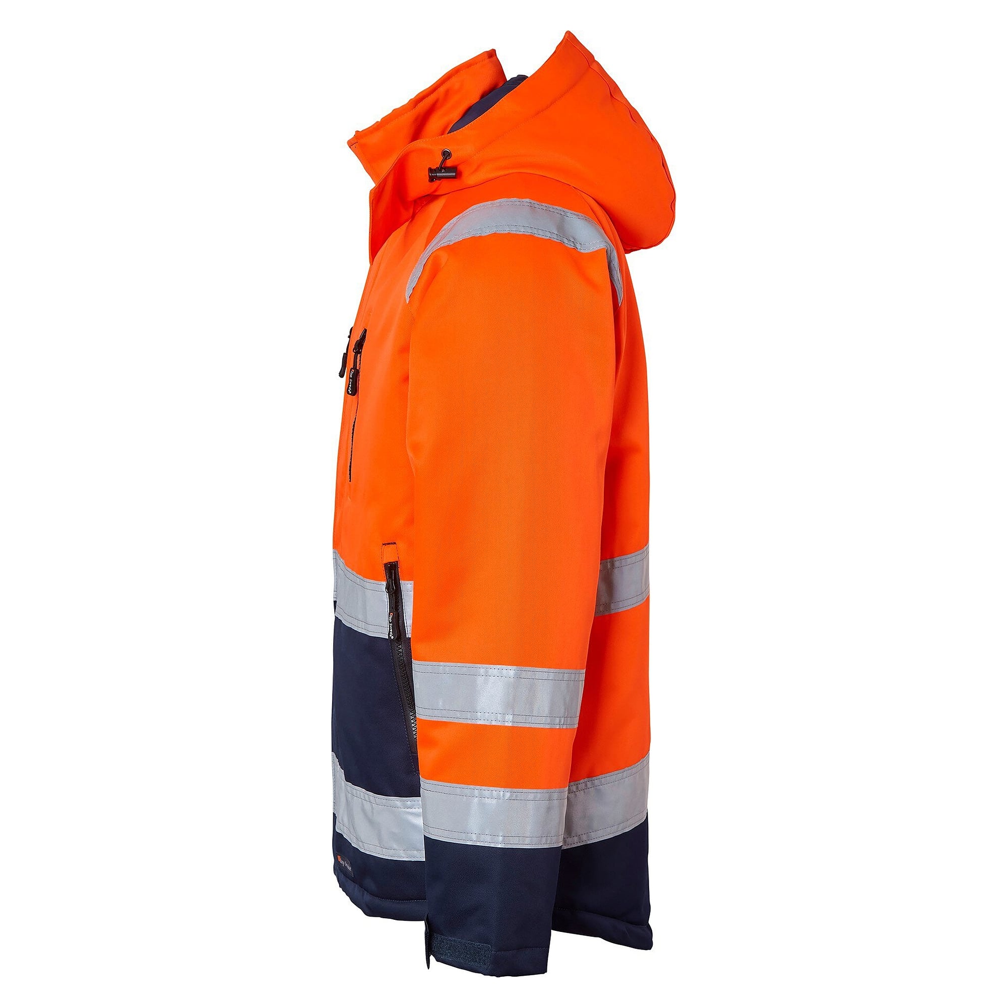 Warnschutz-Winterjacke 131 nach EN ISO 20471 Klasse 3, gesteppt, mit Kapuze, fluoreszierend orange/marineblau - Top Swede 1000695991