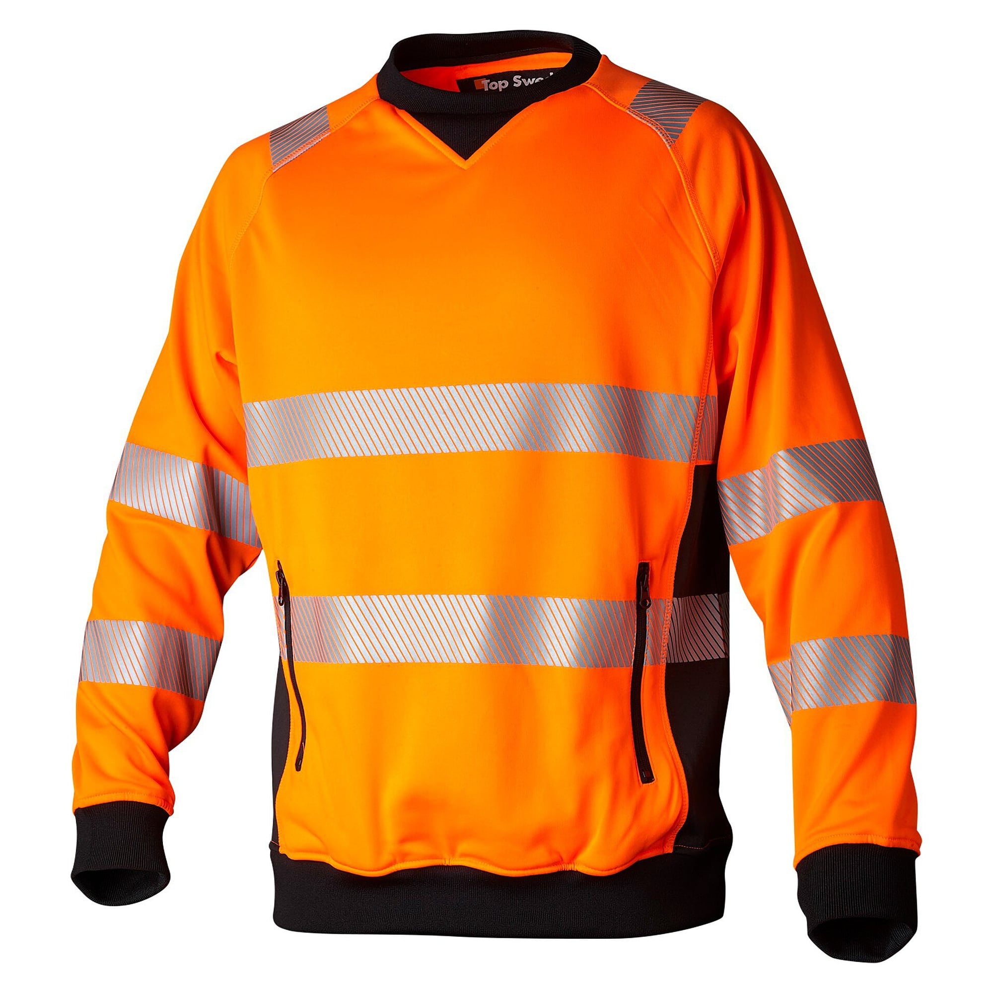 Sweat-shirt haute visibilité 132 à poches zippées, EN ISO 20471 classe 3, orange fluo/noir - Top Swede 1000696990