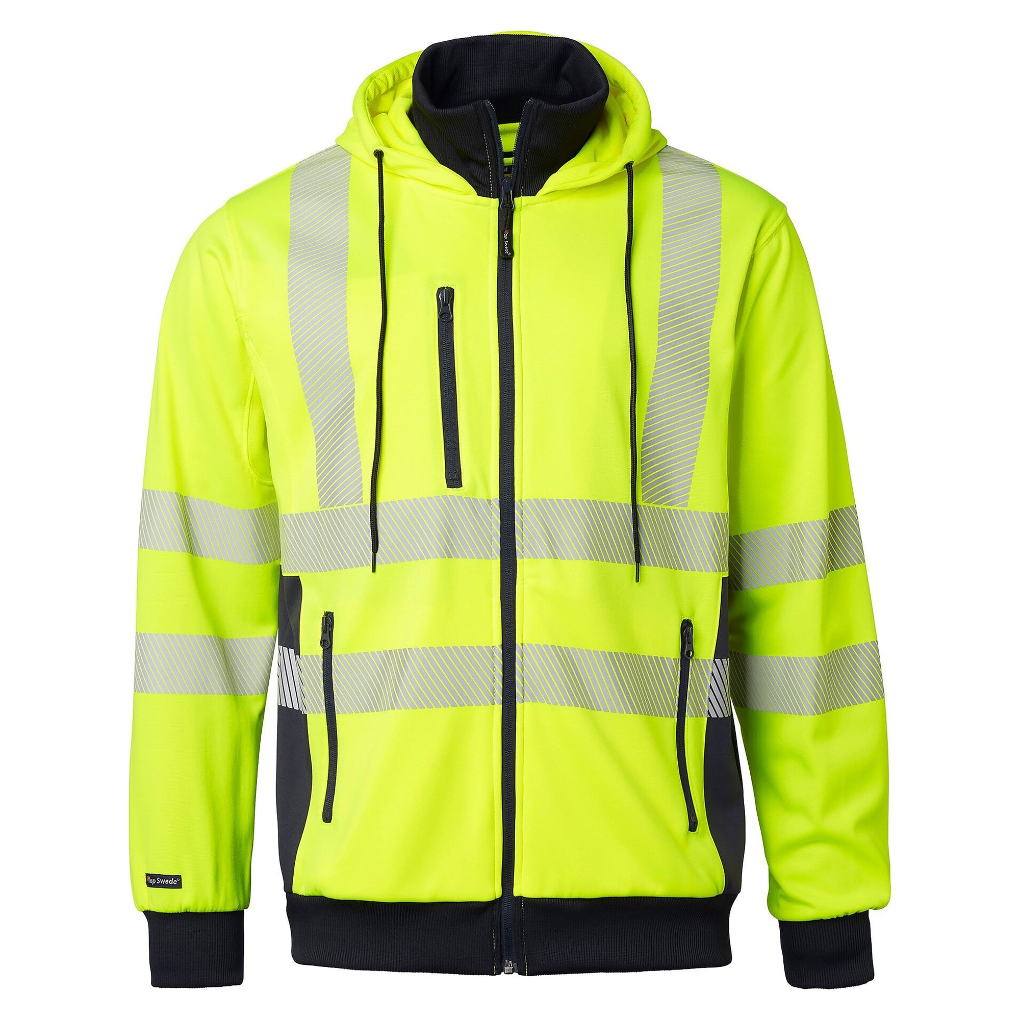 Sweat zippé à capuche haute visibilité 1729, EN ISO 20471 classe 3, jaune fluo/bleu marine - Top Swede 1000728983