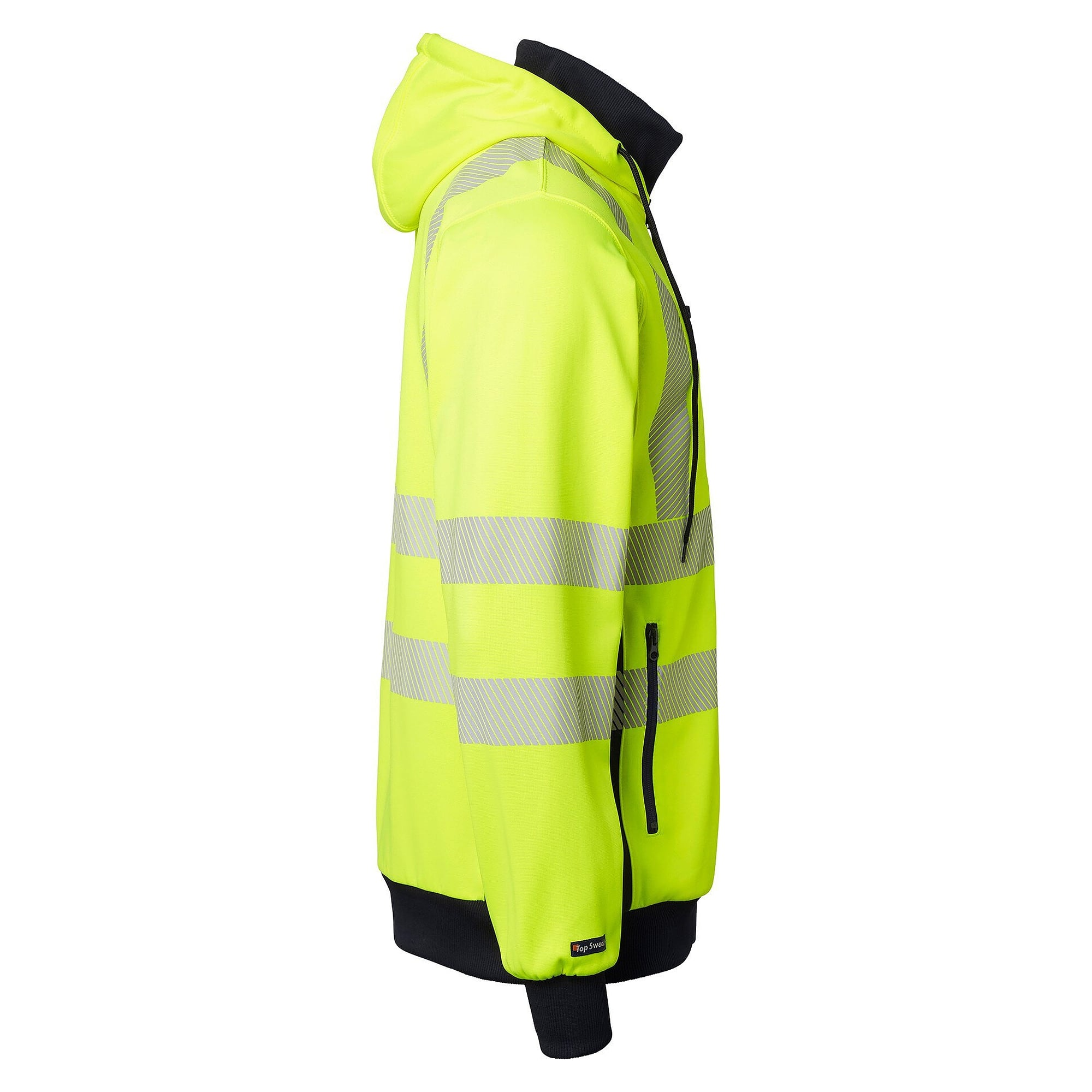 Sweat zippé à capuche haute visibilité 1729, porte-badge, EN ISO 20471 classe 3, jaune fluo/bleu marine - Top Swede 1000728983