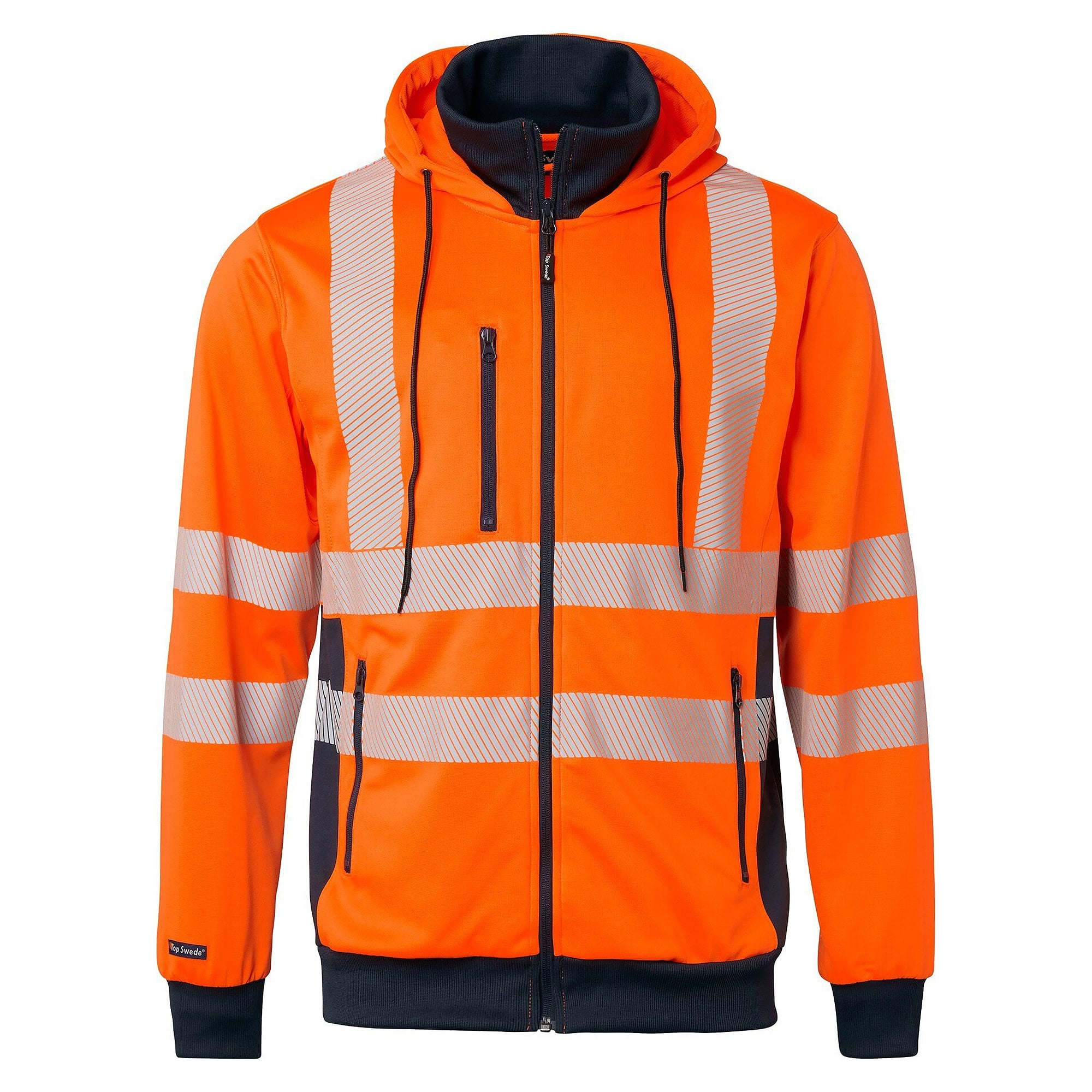 Sweat zippé à capuche haute visibilité 1729, EN ISO 20471 classe 3, orange fluo/bleu marine - Top Swede 1000728991