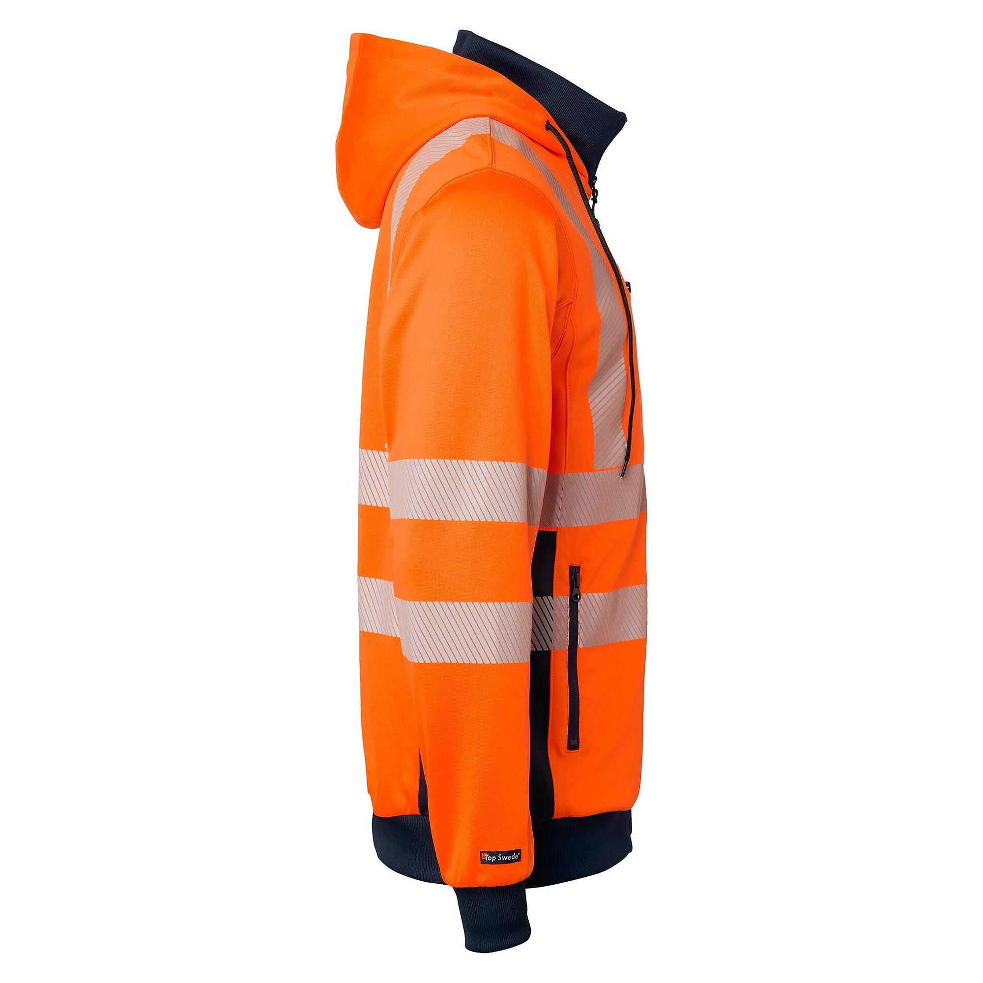 Sweat zippé à capuche haute visibilité 1729, porte-badge, EN ISO 20471 classe 3, orange fluo/bleu marine - Top Swede 1000728991