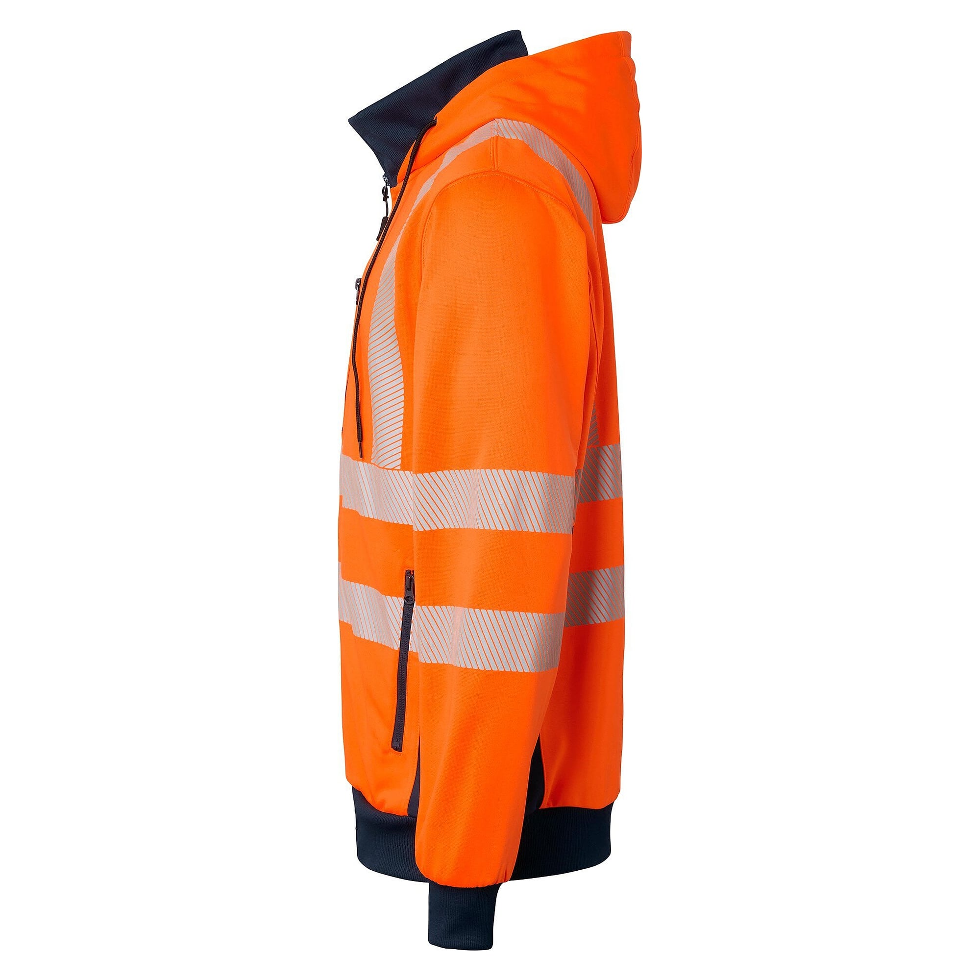 Sweat zippé à capuche haute visibilité 1729, porte-badge, EN ISO 20471 classe 3, orange fluo/bleu marine - Top Swede 1000728991