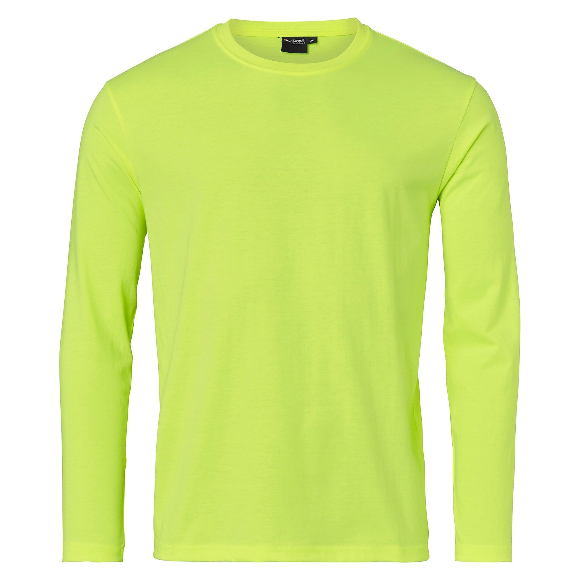 138-010 long sleeve T-shirt with double elastane crew neck, unisex, fluorescent yellow - Top Swede 1000849712