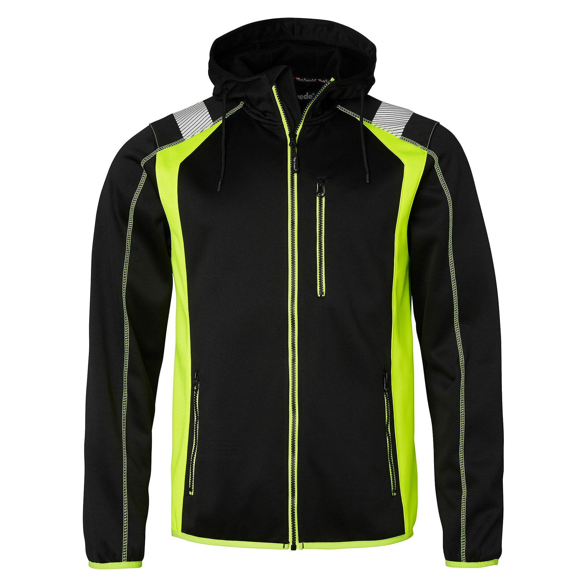 Veste sweat à capuche zippée avec porte-badge et réflecteurs, noir/jaune fluo - Top Swede 1000870914