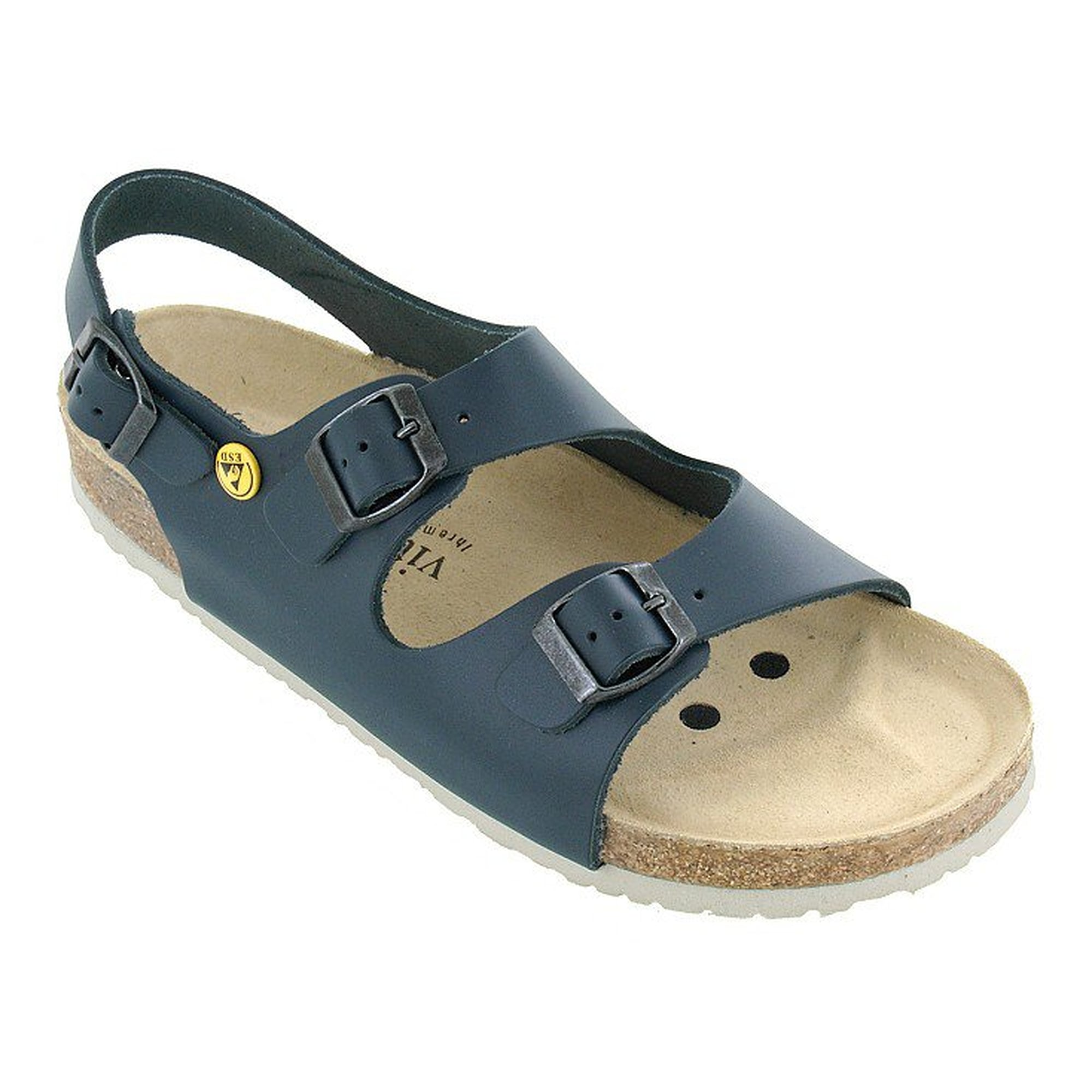 Sandale de travail ESD cuir de vachette, trois boucles, bride de talon, bleu - Vitaform 3620-21