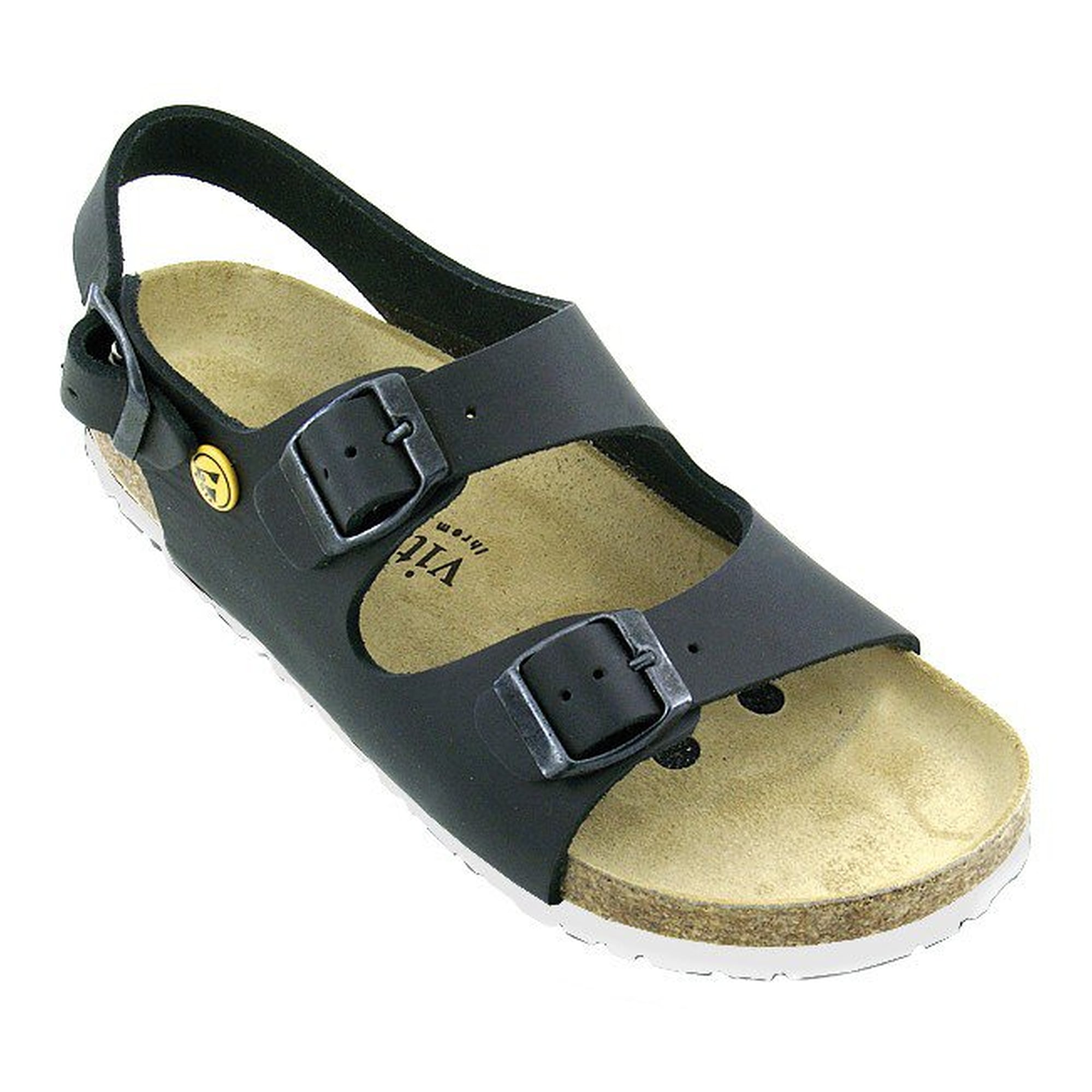 Sandale de travail ESD cuir de vachette, trois boucles, bride de talon, noir - Vitaform 3620-31