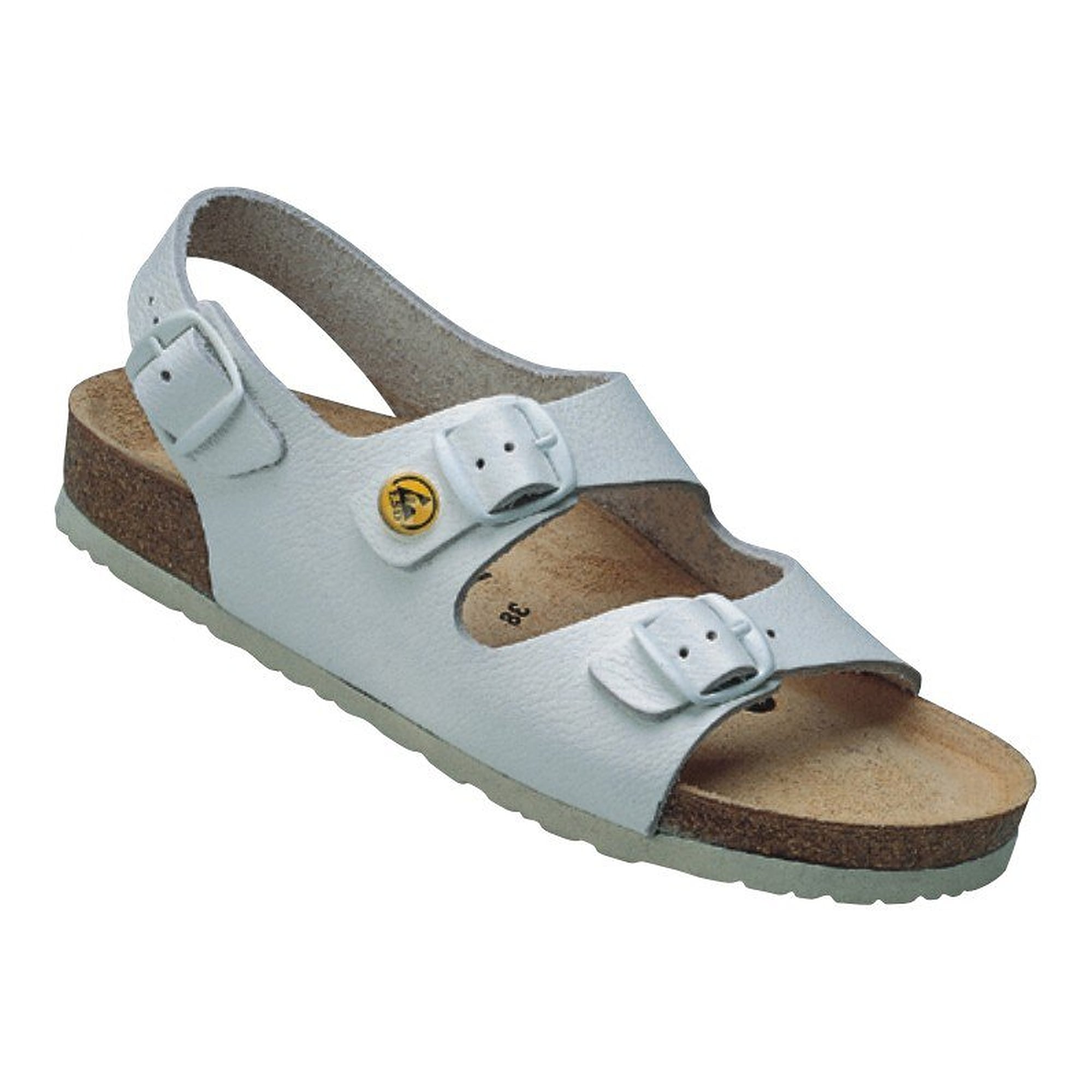 ESD occupational sandal, full-grain cowhide, three buckles, heel strap, white - Vitaform 3620-10