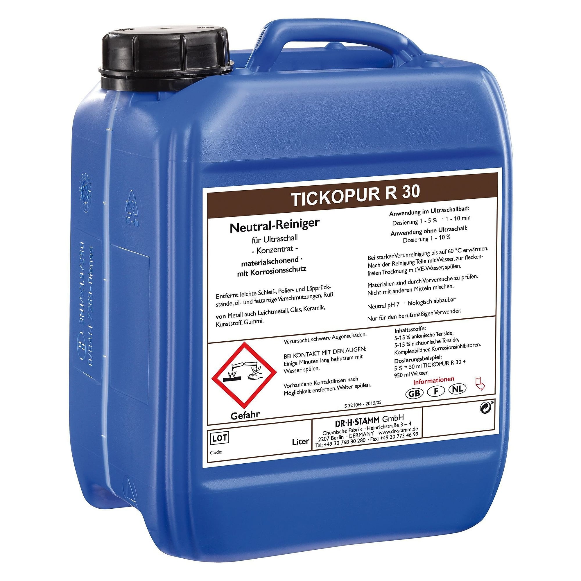 Neutral cleaner concentrate R 30 for gentle ultrasonic cleaning and degreasing, 5 litres - Tickopur 811