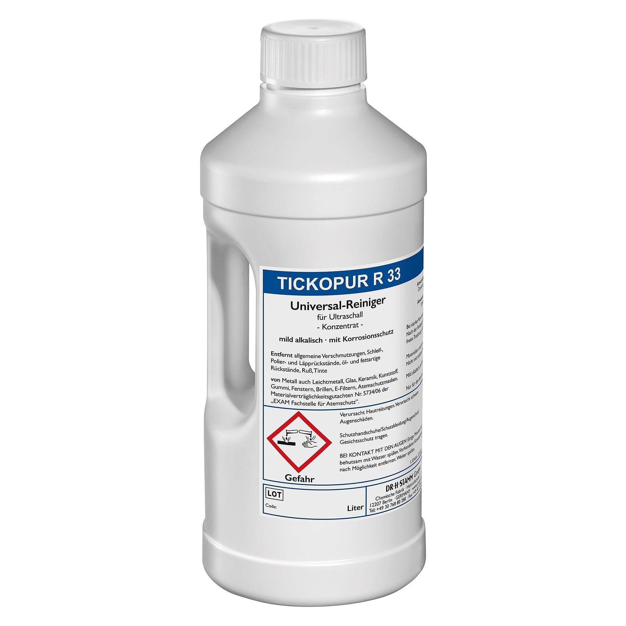 Alkalisches Universal-Reinigerkonzentrat R 33 mit Korrosionsschutz für Ultraschallbäder, 2 Liter - Tickopur 883
