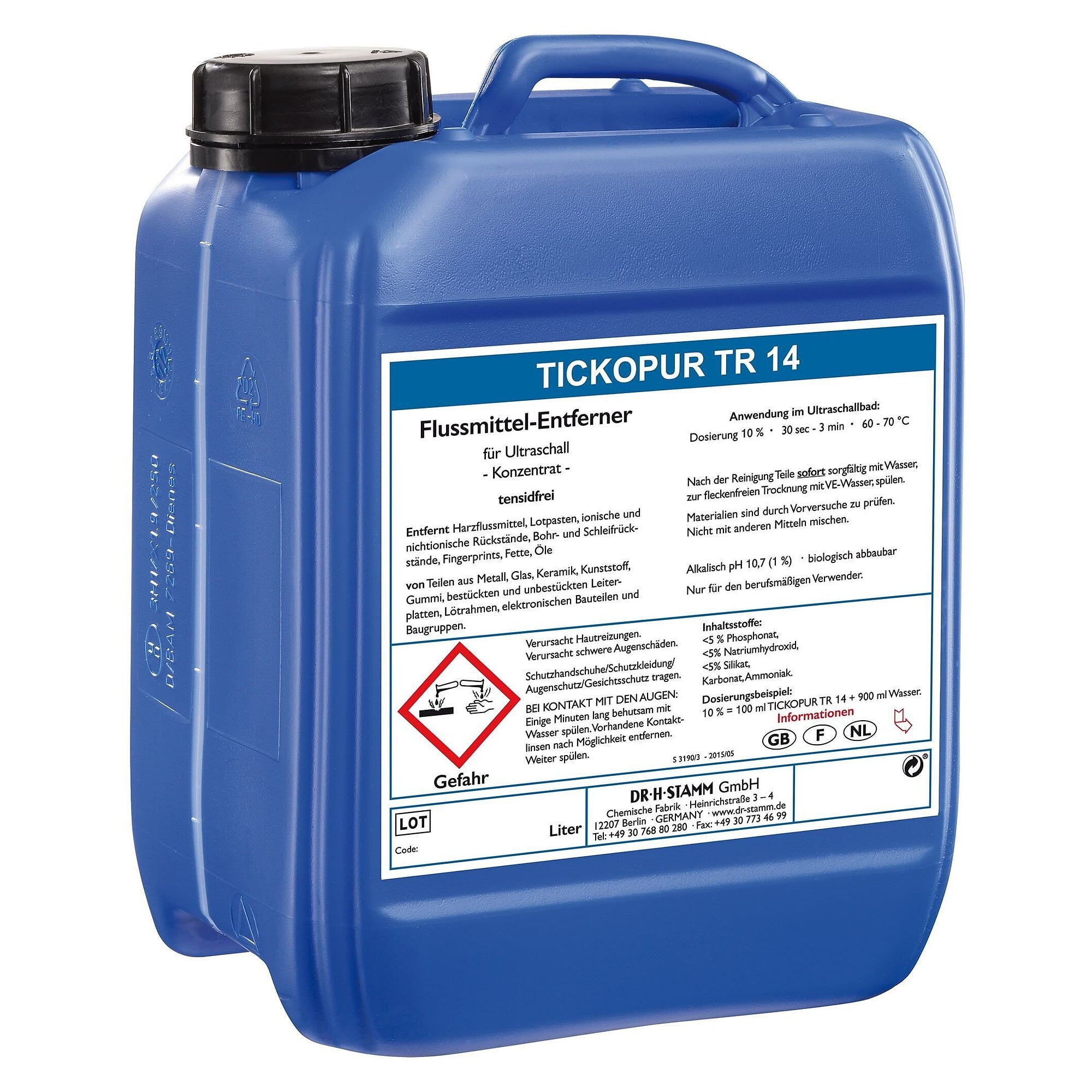 Flussmittelentferner-Konzentrat TR 14 für Leiterplatten und Lötrahmen im Ultraschallbad, 5 Liter - Tickopur 861