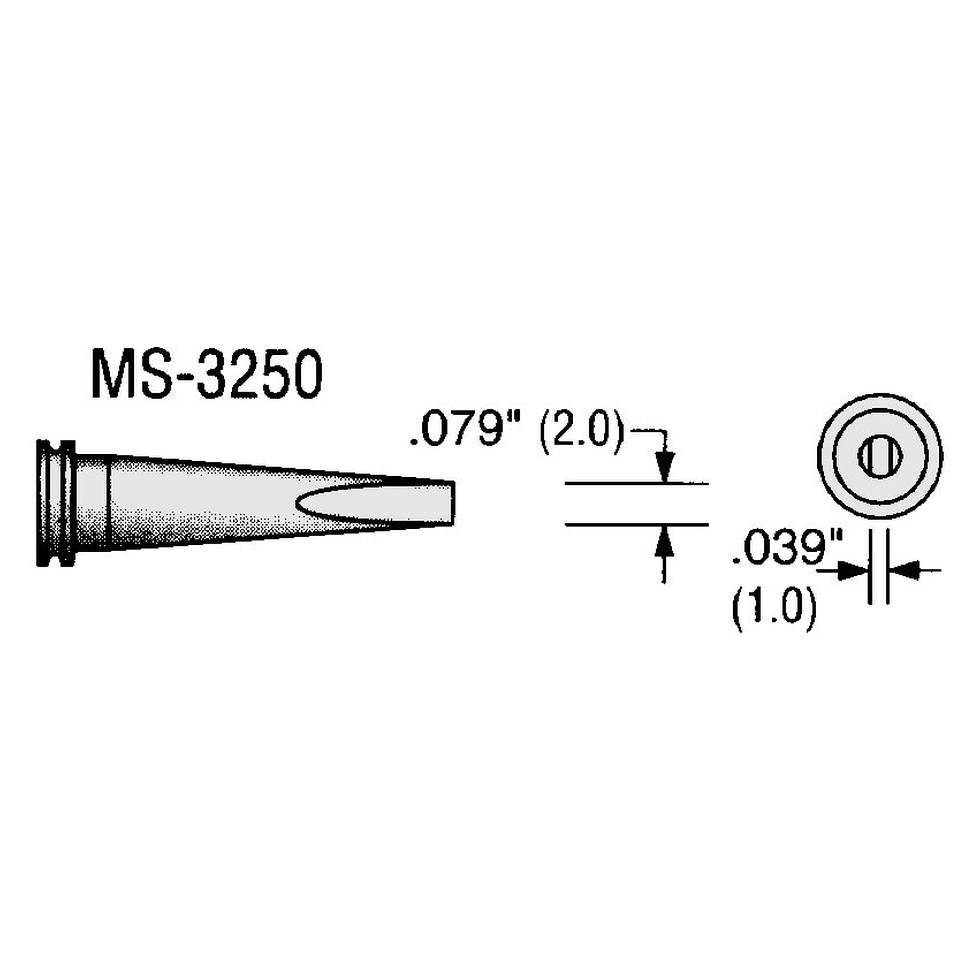Panne à souder en biseau 2 mm, droite, série MS pour fers Weller WSP et MPR - Plato MS-3250
