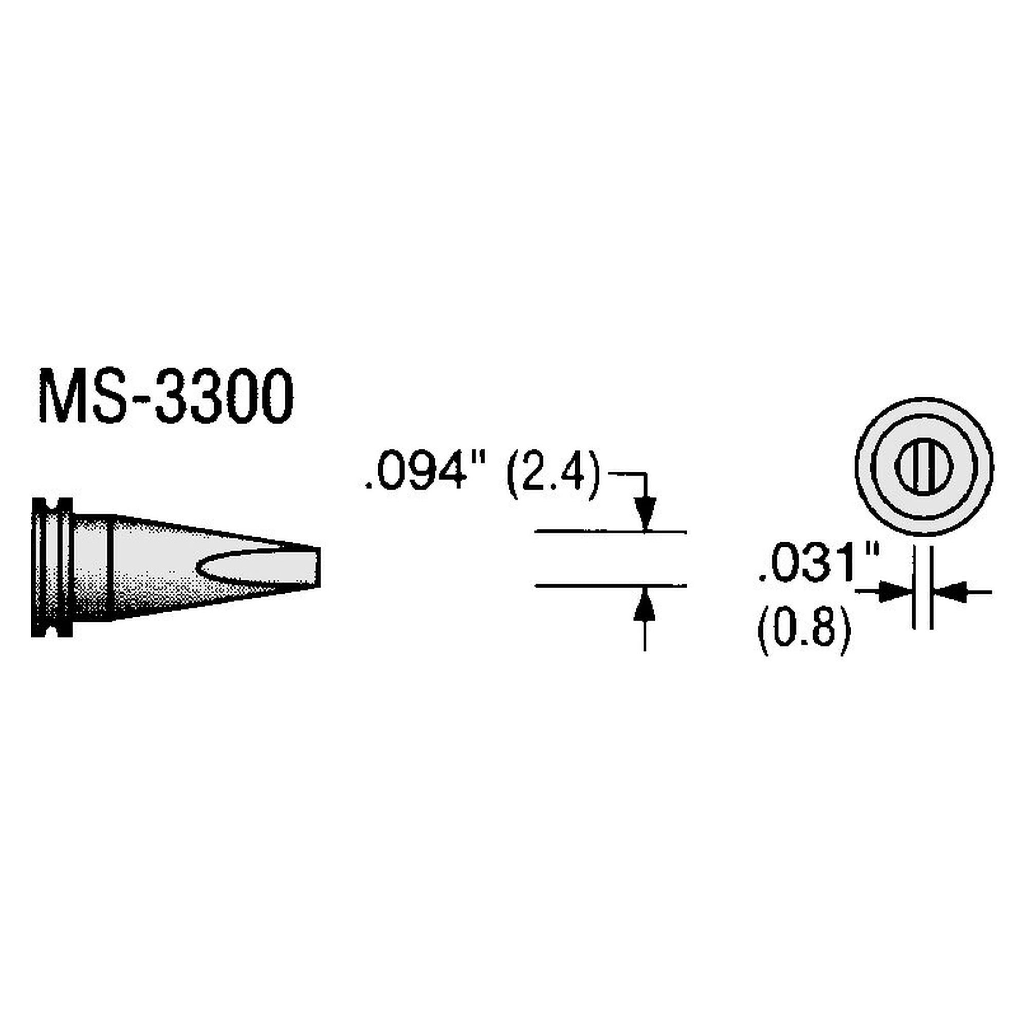 Chisel soldering tip 2.4 mm, MS series, replacement for Weller LT B on WSP and MPR - Plato MS-3300