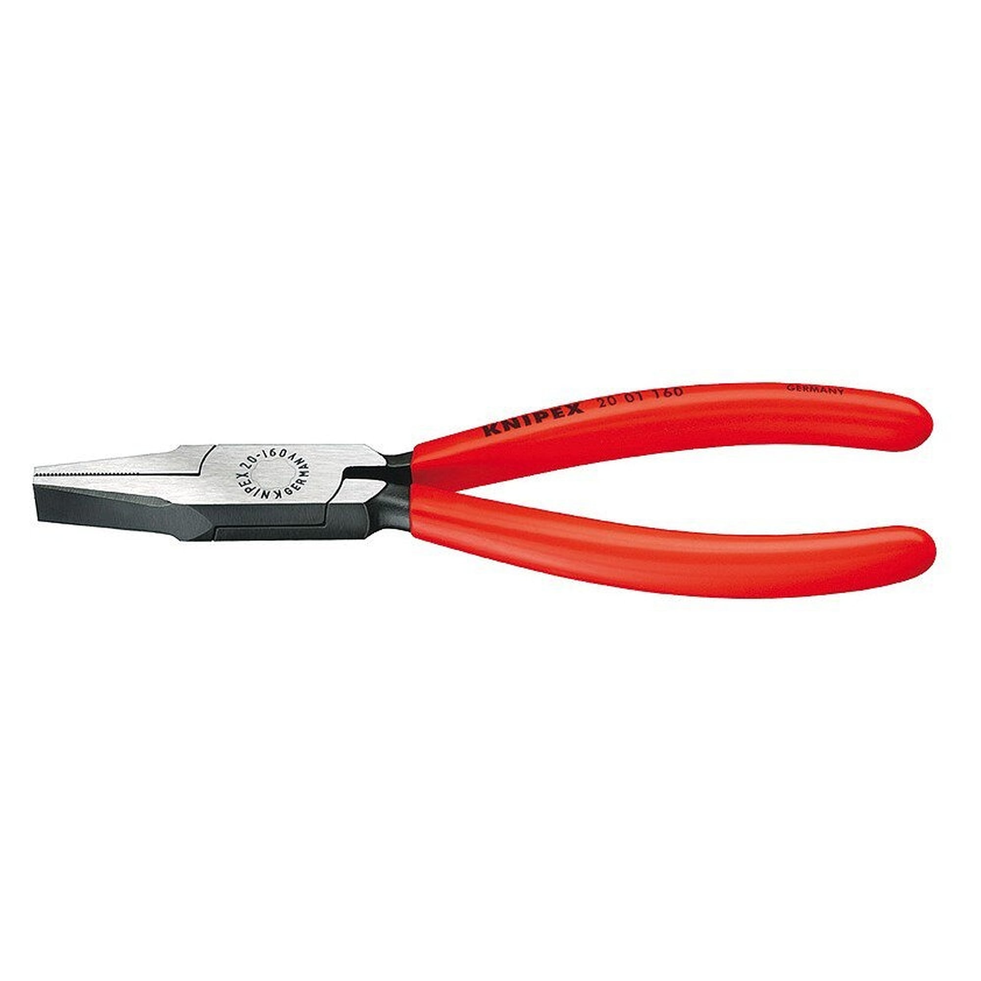 Flat nose pliers with short, wide jaws and serrated gripping surfaces, black atramentized, 180 mm - Knipex 20 01 180