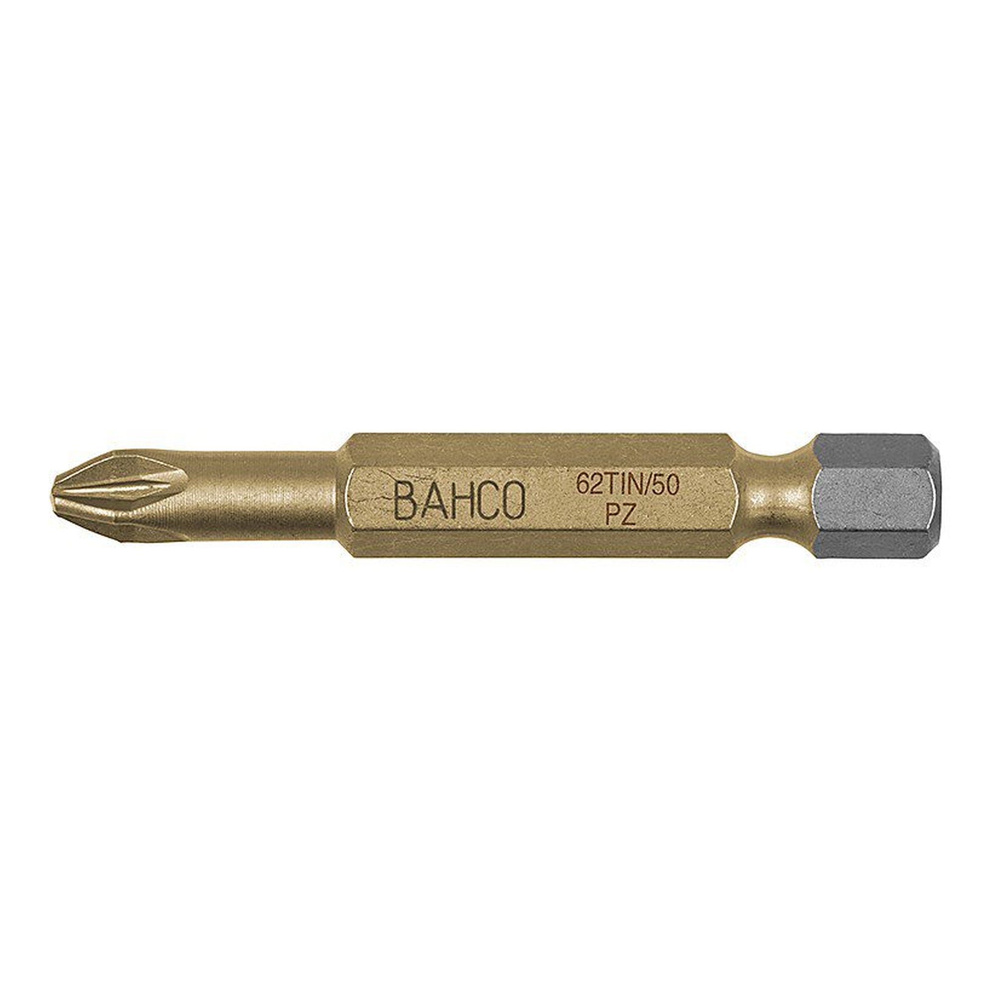 Embout de vissage Pozidriv PZ2, 1/4 pouce C6.3, 50 mm, nitrure de titane, zone de torsion, lot de 5 - Bahco 62TIN/50PZ2