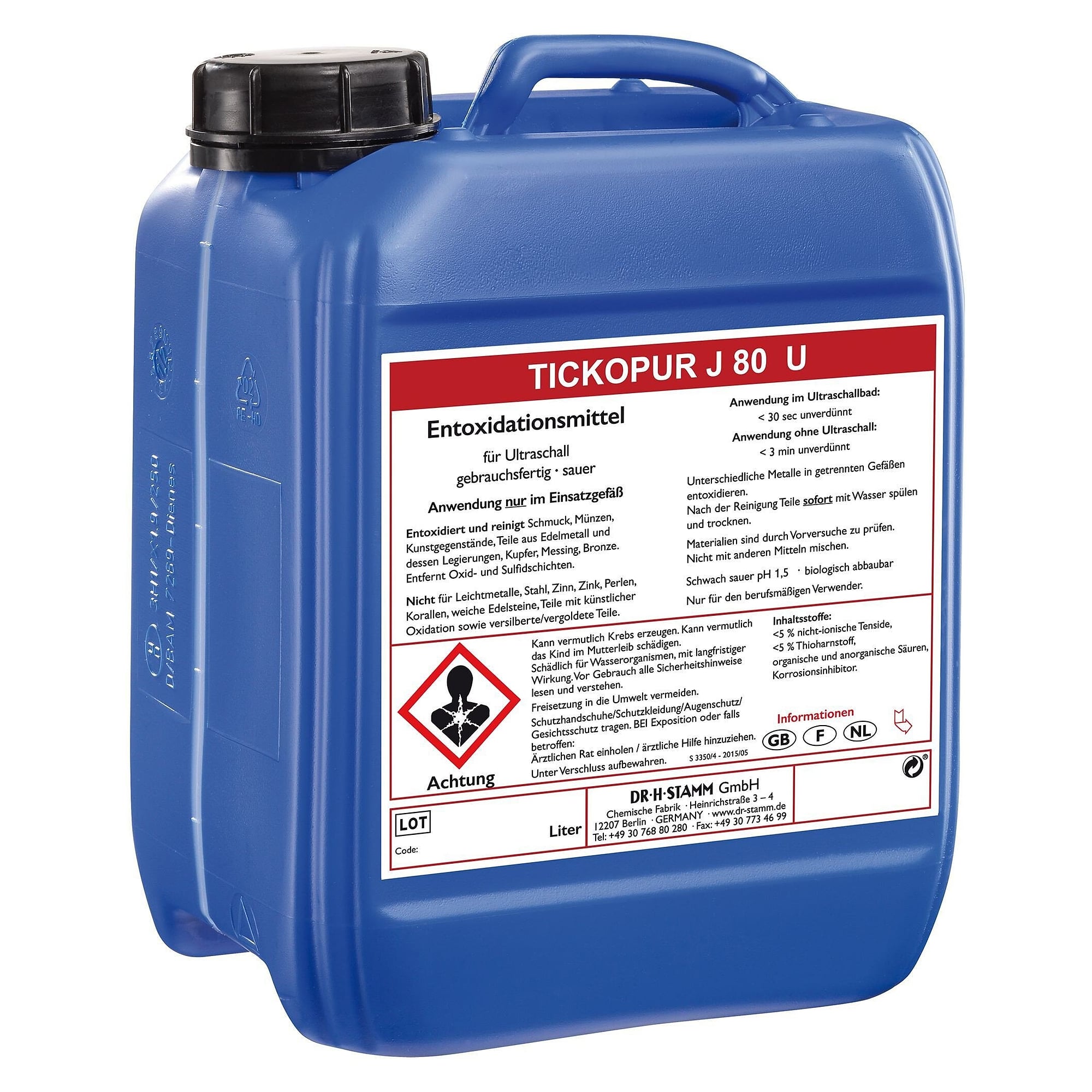 Entoxidationslösung J 80 U für Bunt- und Edelmetalle, gebrauchsfertig, Ultraschall, 5 Liter - Tickopur 881