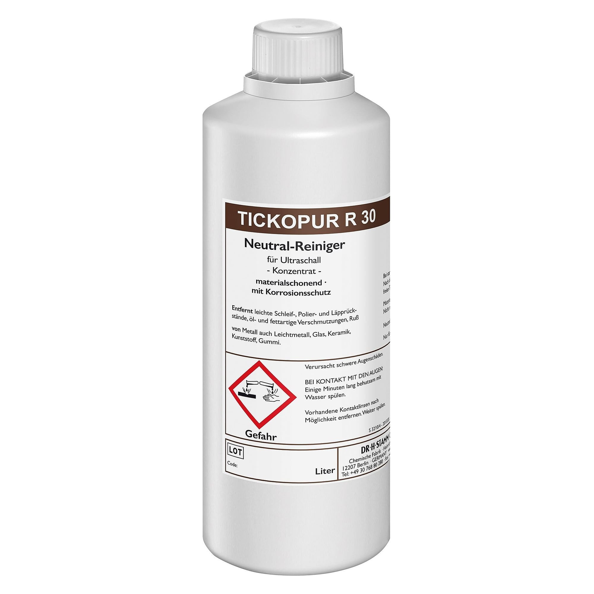 Neutral-Reiniger-Konzentrat R 30 für schonende Ultraschallreinigung von Glas und Metall, 1 Liter - Tickopur 810