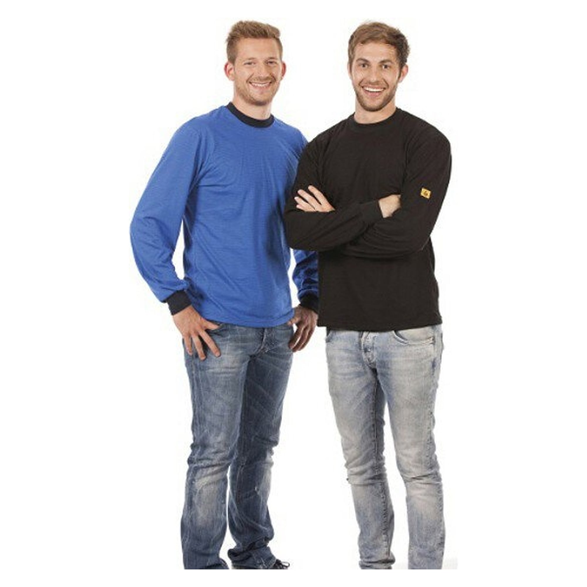 T-shirt ESD manches longues, col rond, poignets conducteurs, bleu, L - Warmbier 2647.T.L