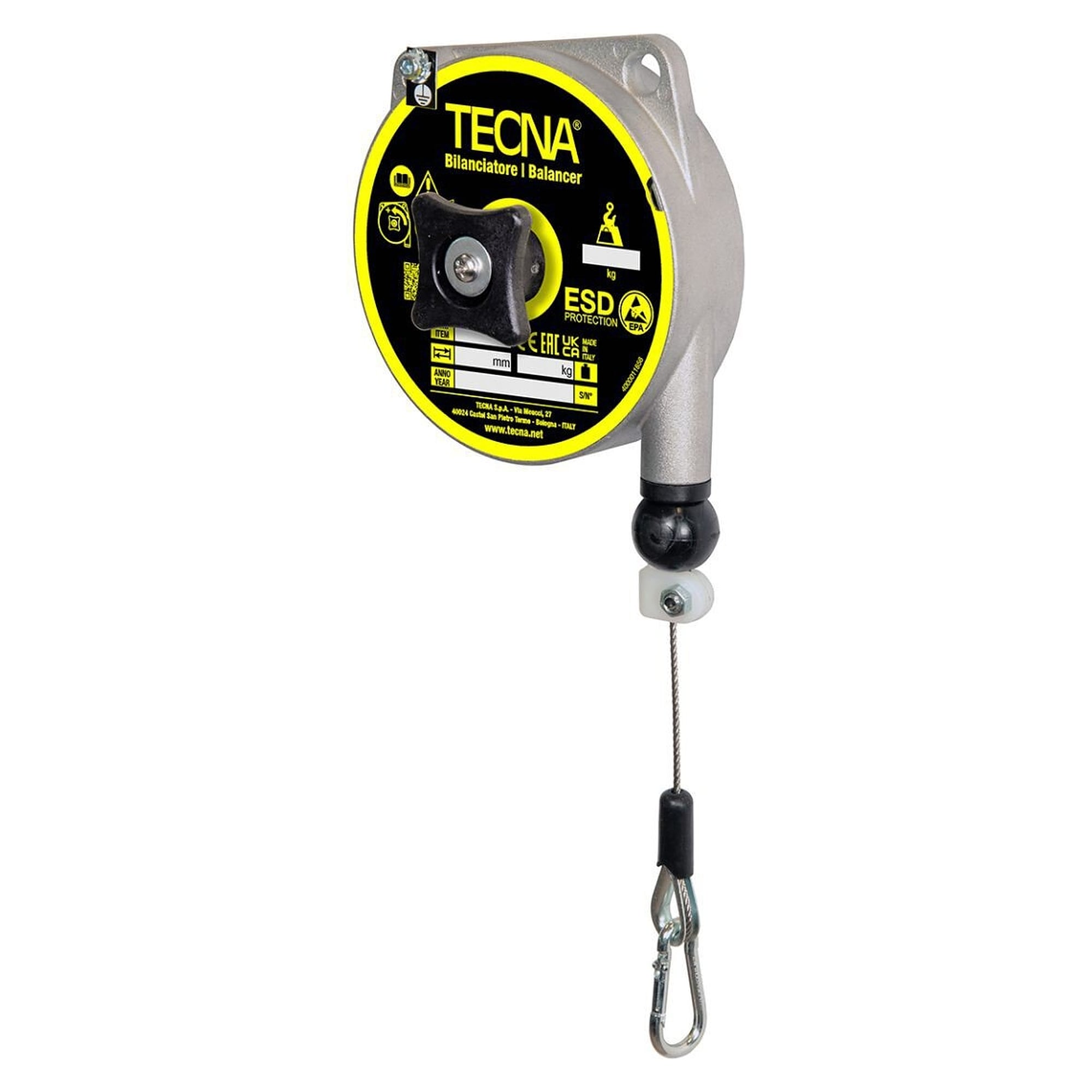 Spring balancer 9311, adjustable load 0.4 to 1.0 kg, cable length 1600 mm - Tecna 9311