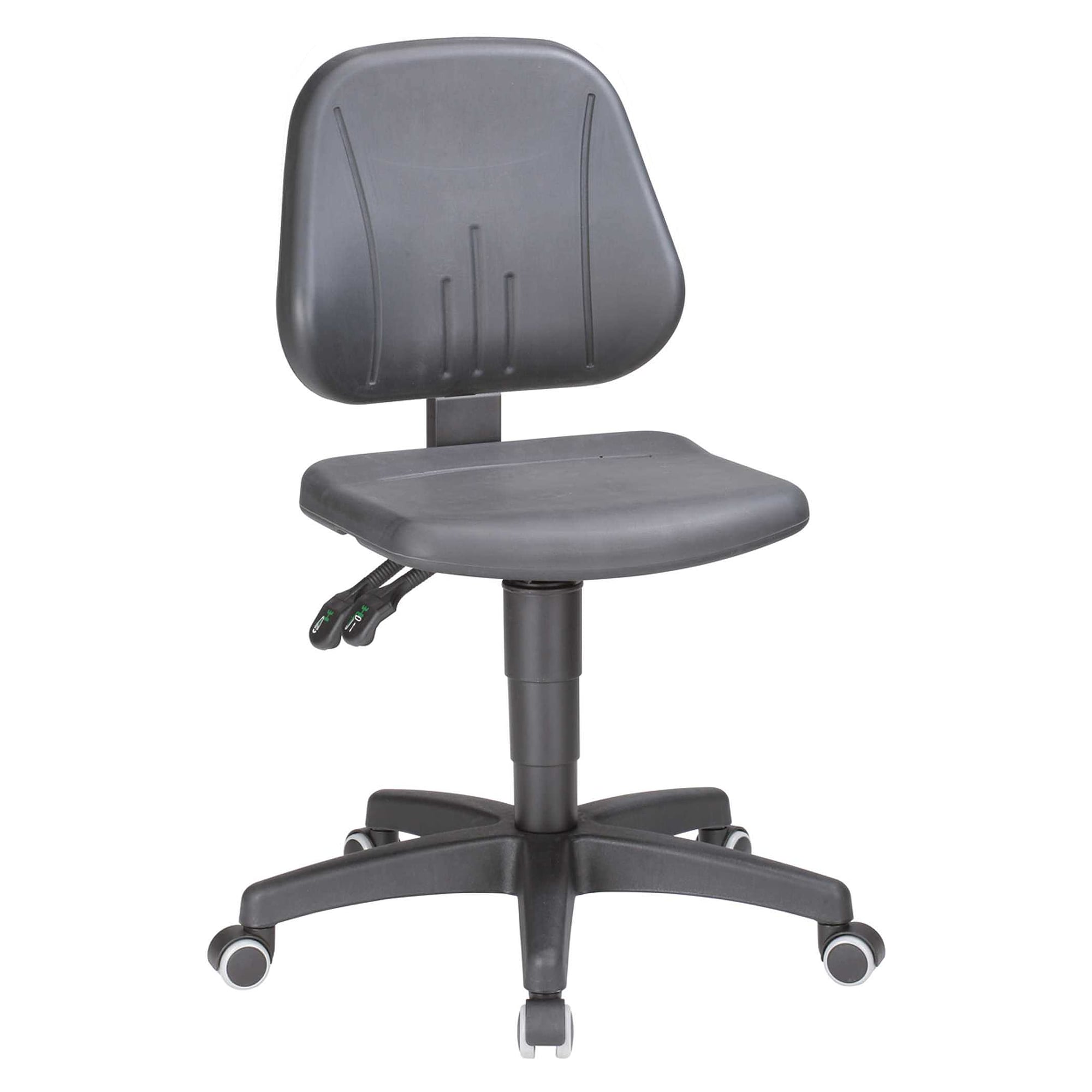 Arbeitsstuhl Unitec 2 mit Rollen, Integralschaum schwarz, Permanentkontakt, Sitzhöhe 440-620 mm - Bimos 9653-2000