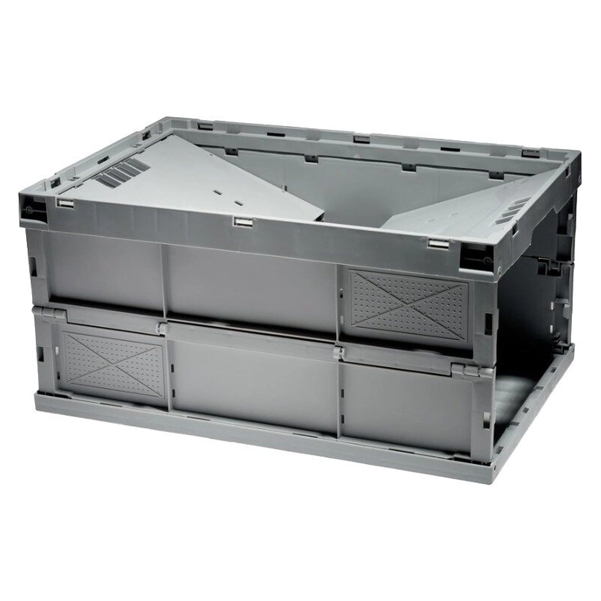 Caisse pliante sans couvercle en polypropylène, empilable, 600 x 400 x 300 mm, 63 l, grise - A1-ESD EF 64/30