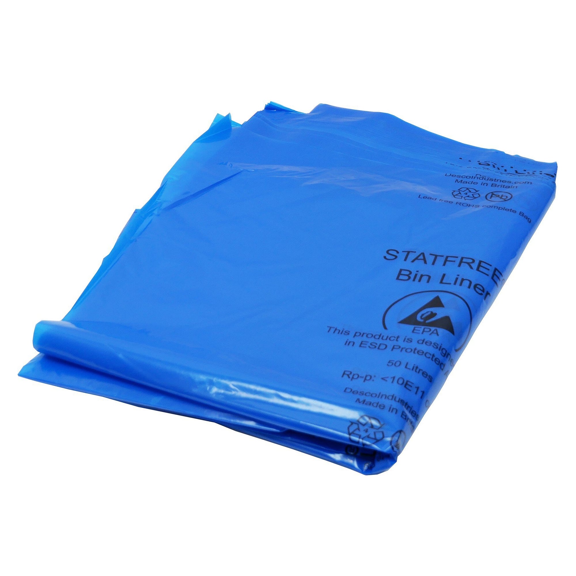 ESD-Müllbeutel 50 Liter, blau, 660 x 750 mm, für Abfallbehälter in der EPA - A1-ESD 239220