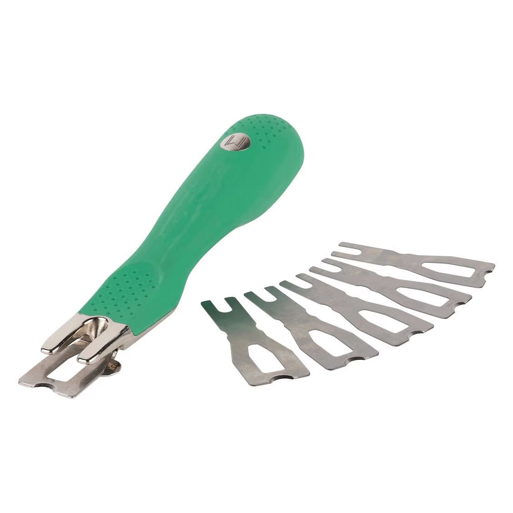 Couteau à araser avec fourche d'écartement 0,6 mm pour PVC et linoléum, 5 lames incluses - Leister 117.000