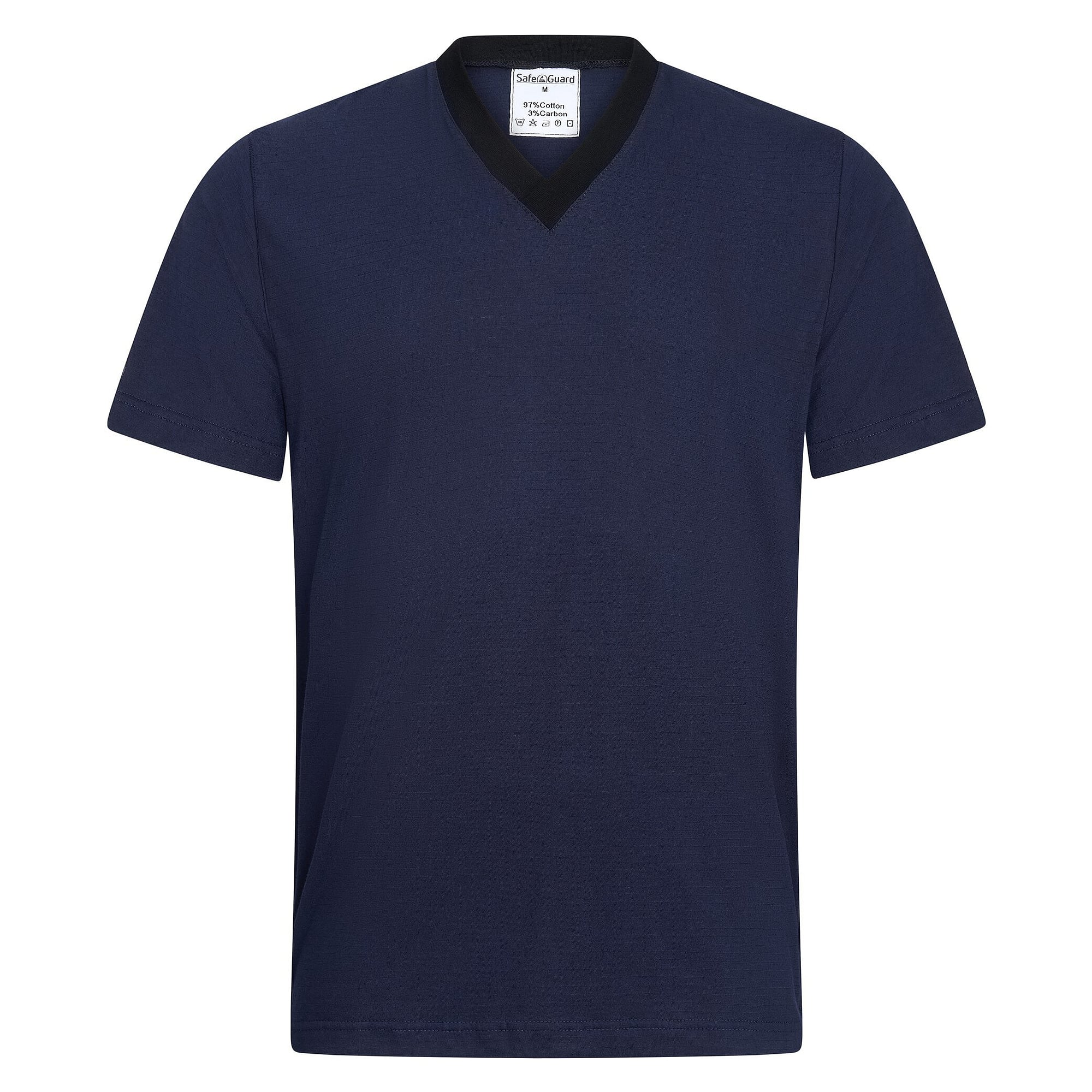 T-shirt ESD col V, manches courtes, coton/carbone, 150 g/m², bleu marine/noir, taille 7XL - Safeguard TGO-TS15-NB7XL-STANDARD
