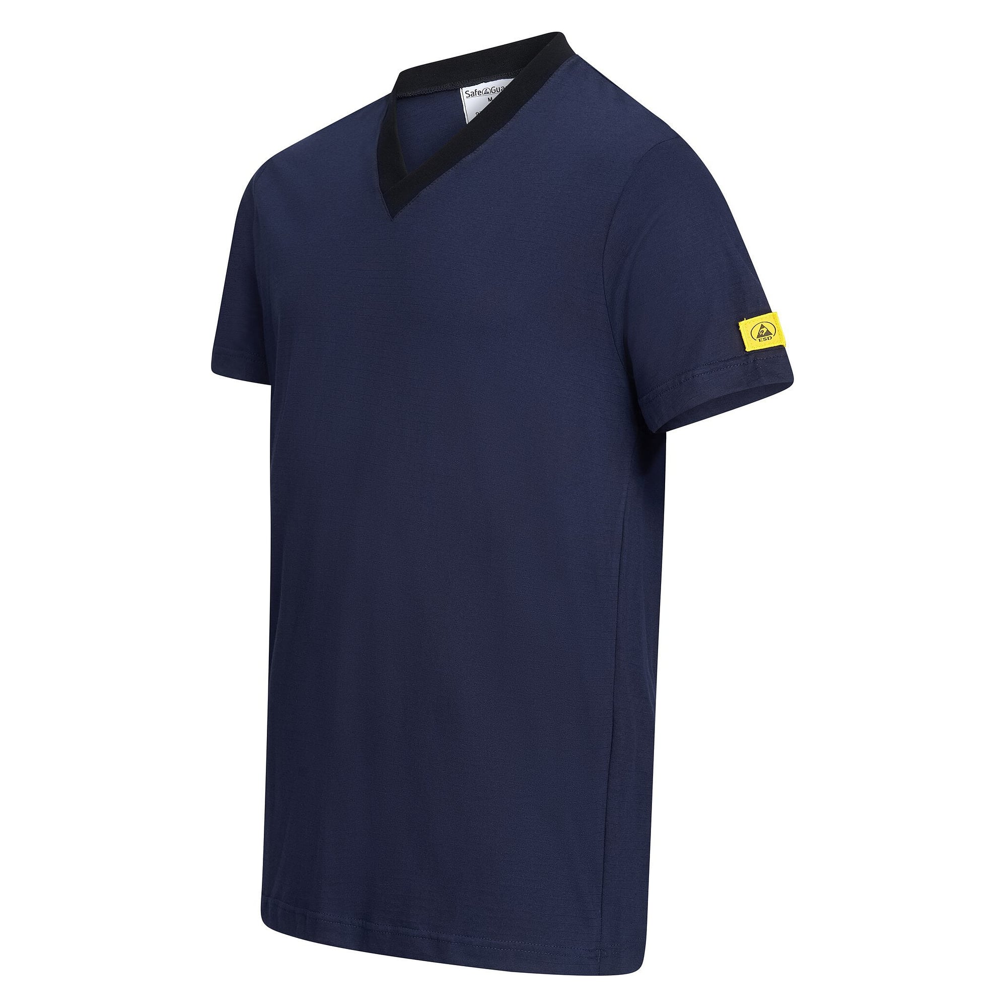 ESD T-shirt V-neck, short sleeves, cotton/carbon, 150 g/m², navy blue/black, size 7XL - Safeguard TGO-TS15-NB7XL-STANDARD