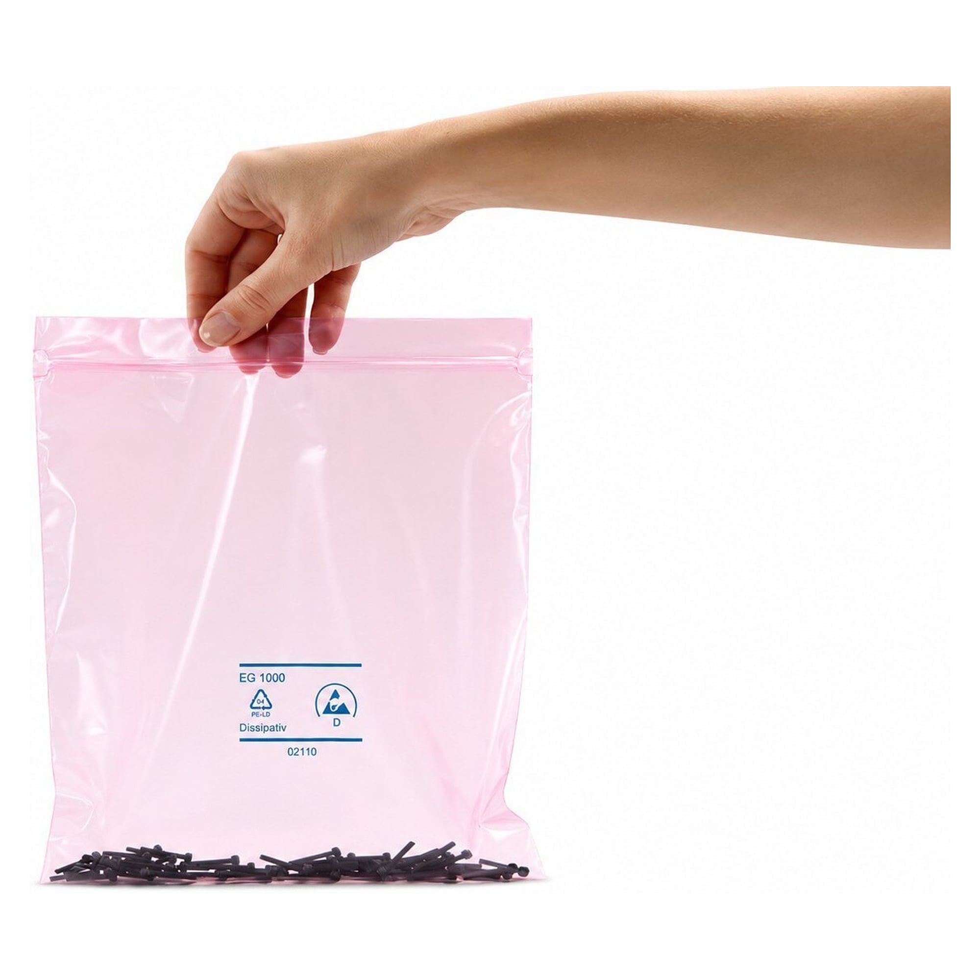 ESD zip bag pink, permanently dissipative, 75 µm, 220 x 320 mm, pack of 100 - Safeguard LDPE-ESD-220X320 +20X0,075